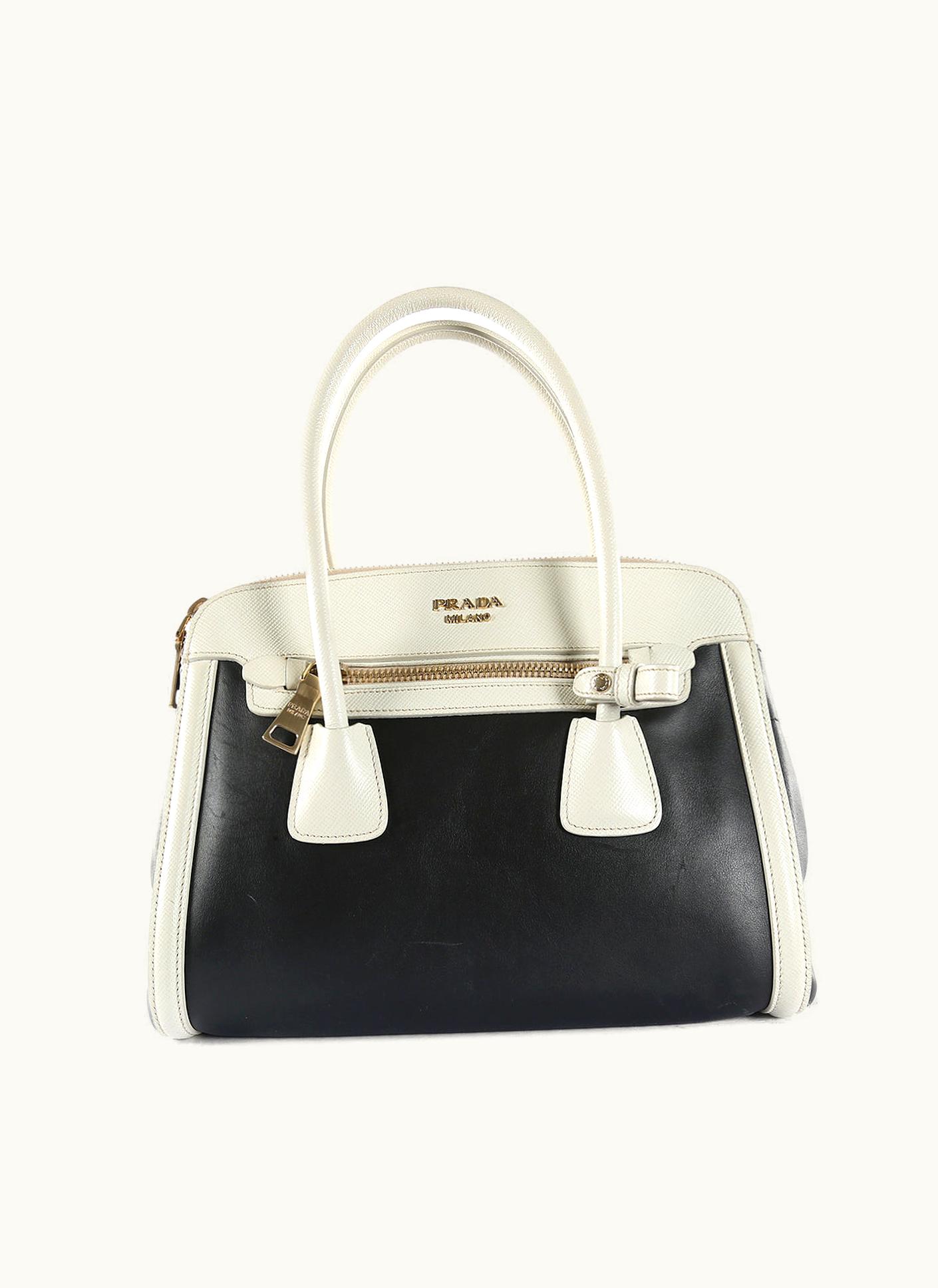 Prada Prada Black & White Saffiano Leather Tote Bag