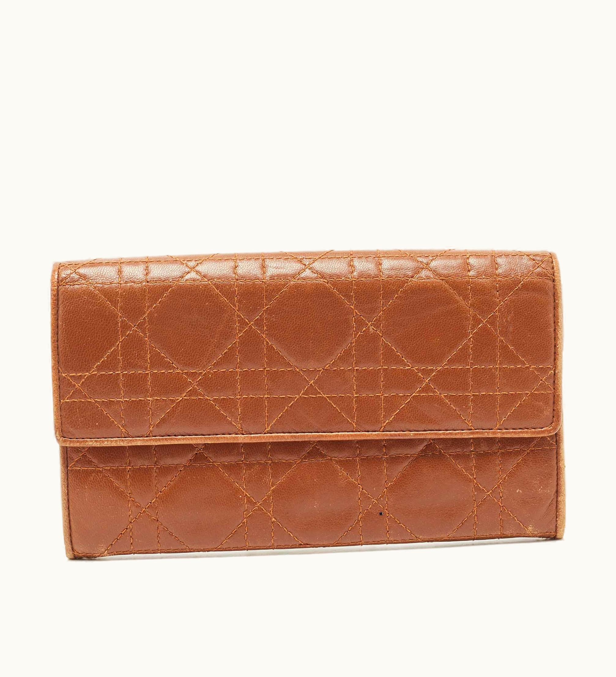 Dior Dior Brown Cannage Leather Double Flap Continental Wallet