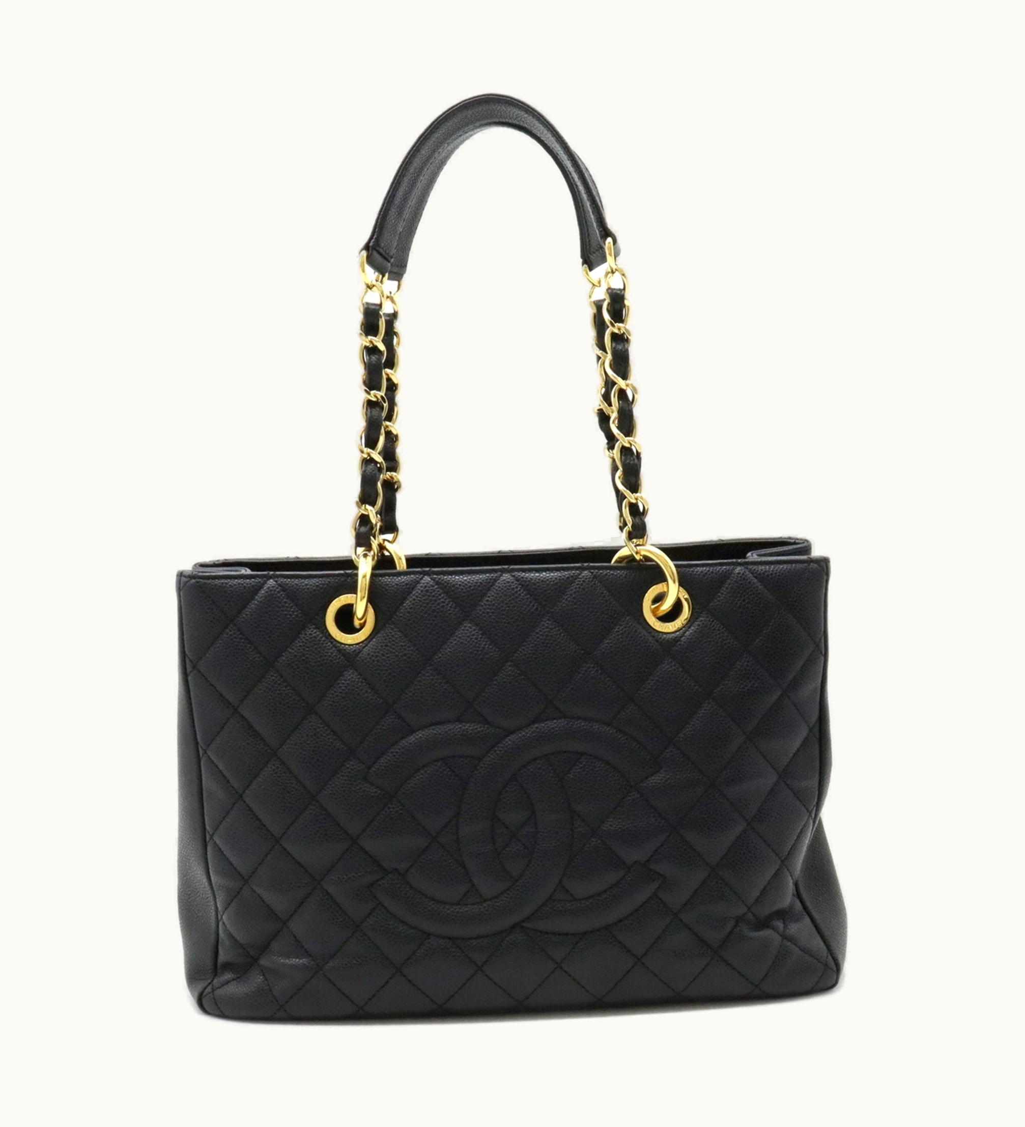 Chanel Chanel A50995 Matelasse Coco Mark Chain Tote Bag Black Caviar Skin Leather
