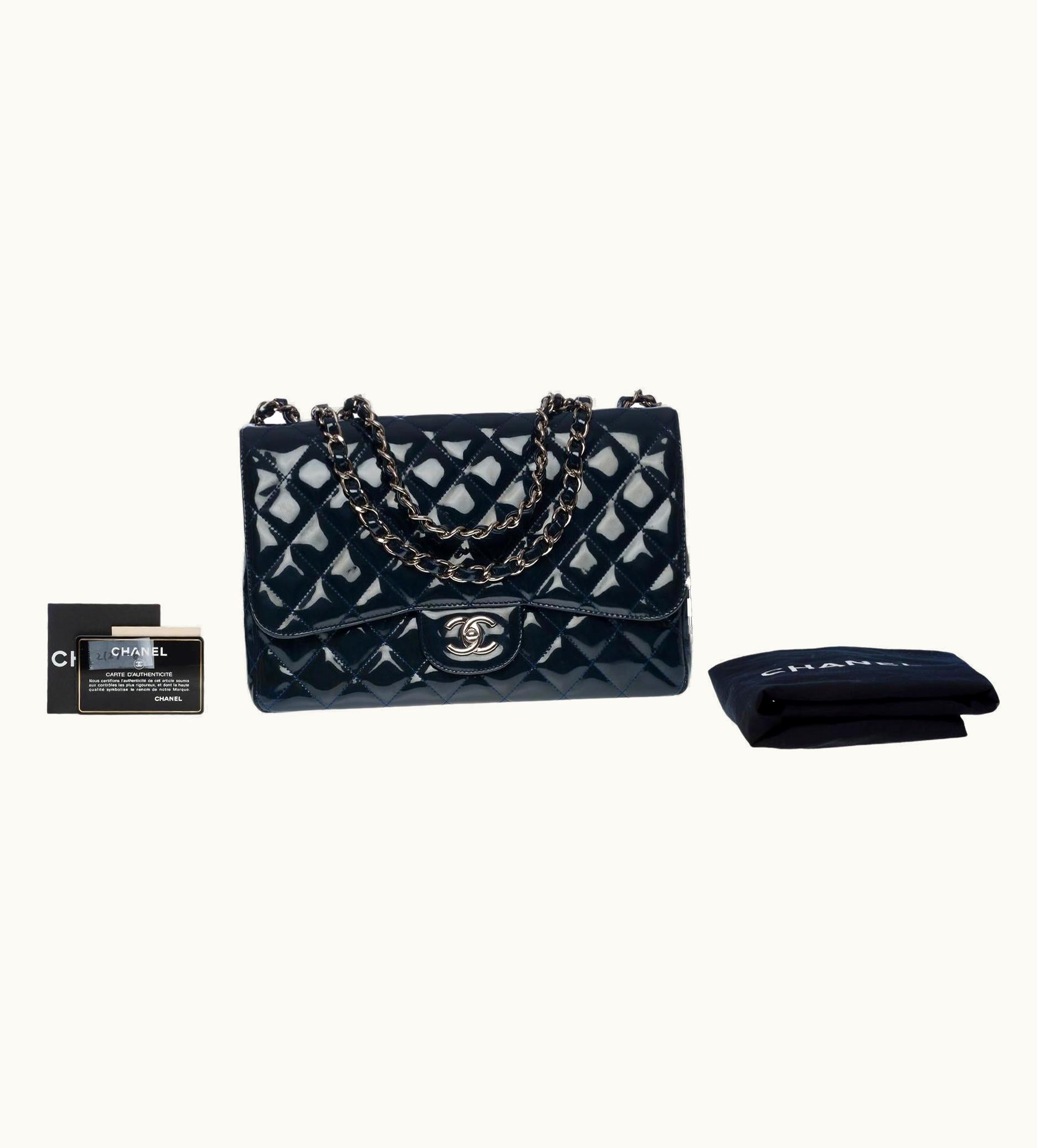 Chanel Chanel Lovely Timeless Jumbo Shoulder Flap Bag In Navy Blue Patent Leather
