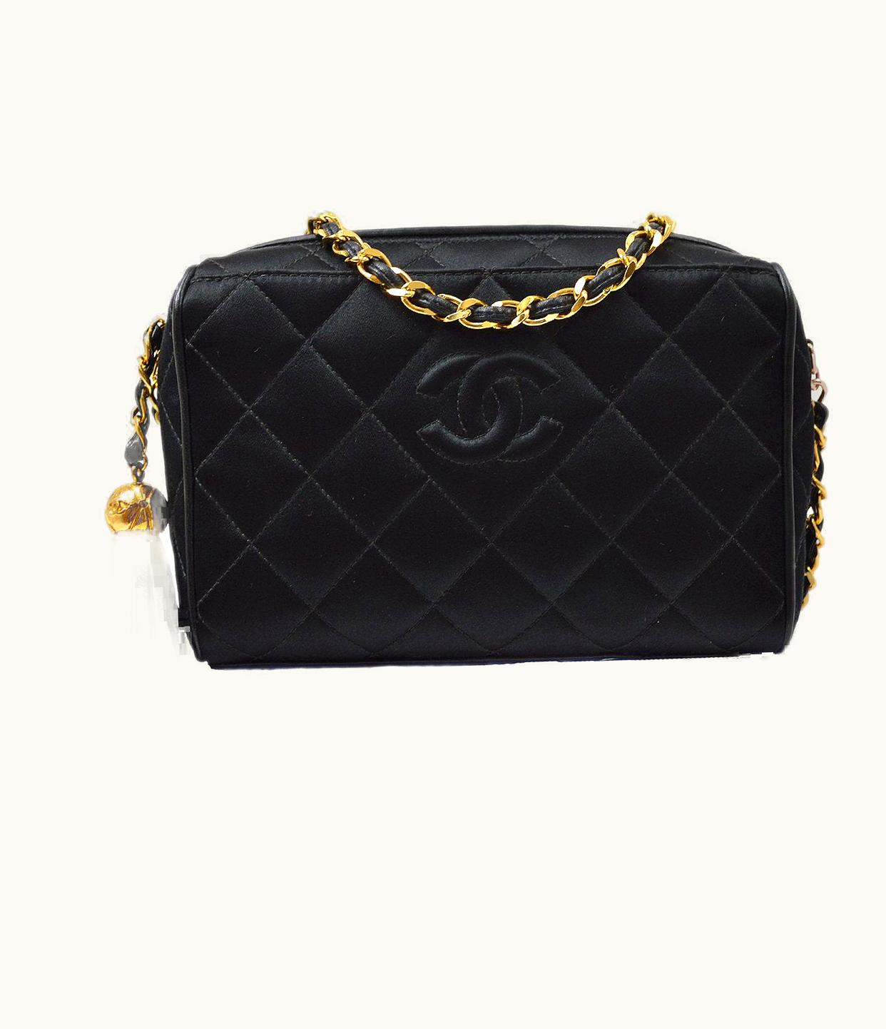 Chanel Chanel 1994-1996 Black Satin Diamond Camera Bag Mini 82564