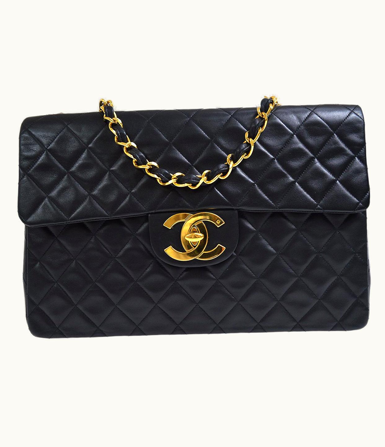 Chanel Chanel 1994-1996 Black Lambskin Classic Flap Maxi 80413