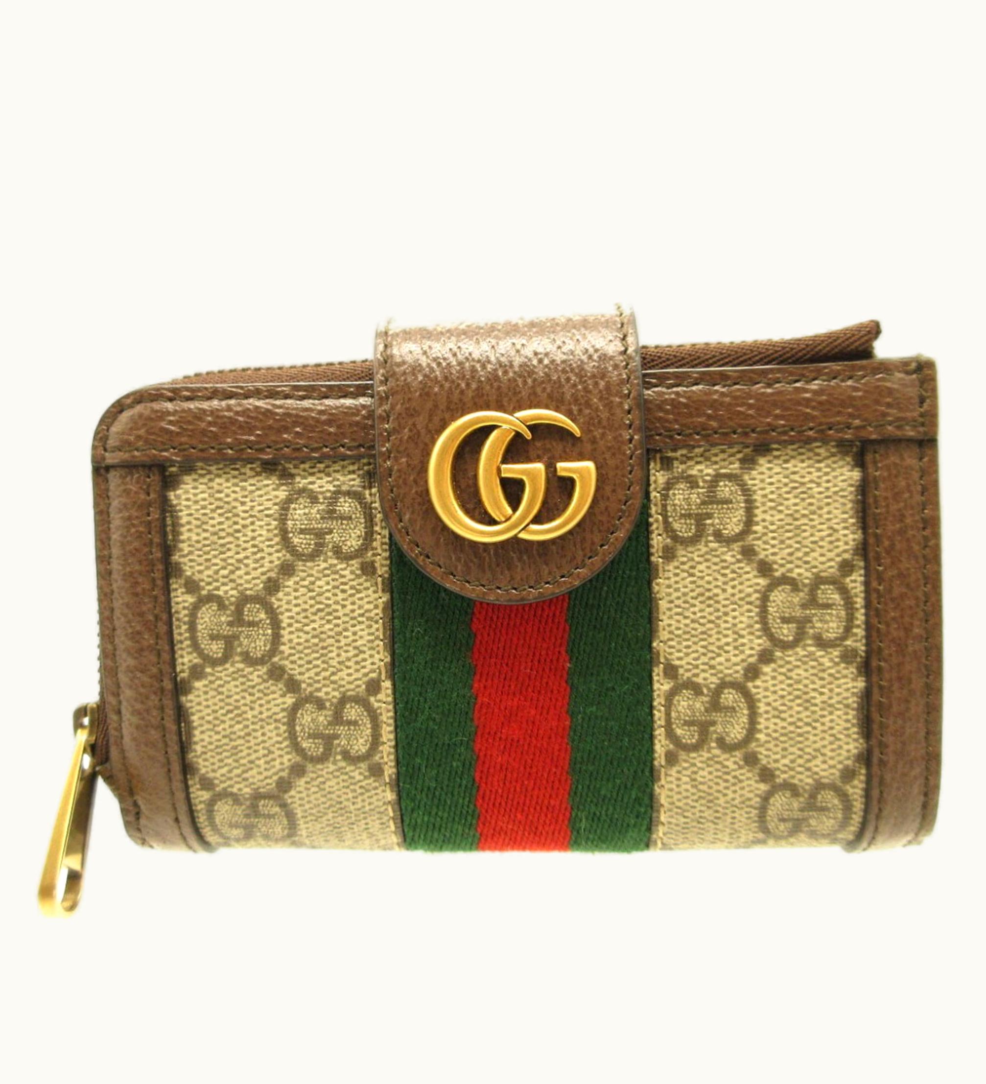 Gucci Gucci Ophidia 699353 GG Marmont Canvas Leather Beige Brown Card Case Wallet