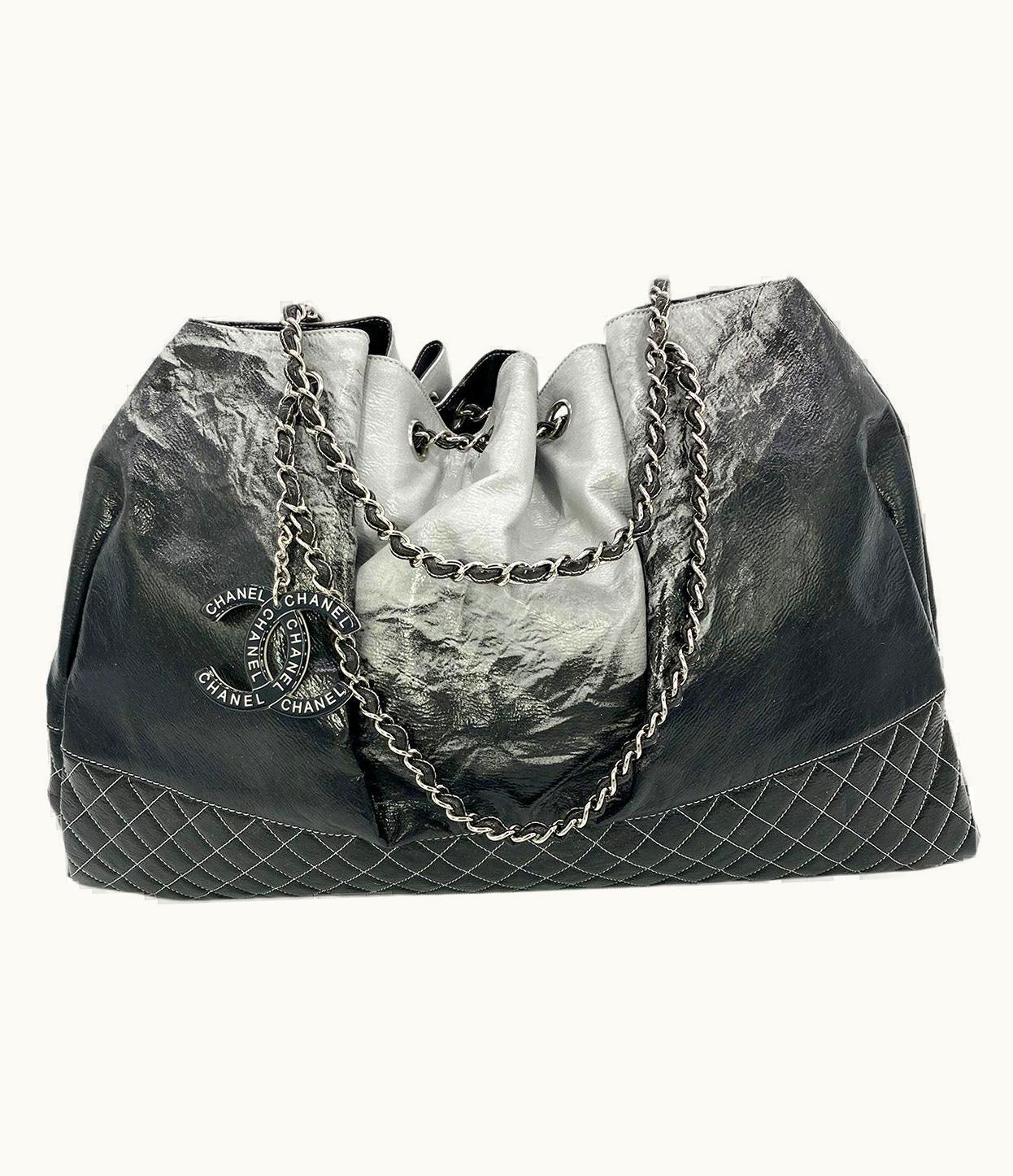 Chanel Chanel Melrose Degrade Ombre Quilted Drawstring Tote Black Gray