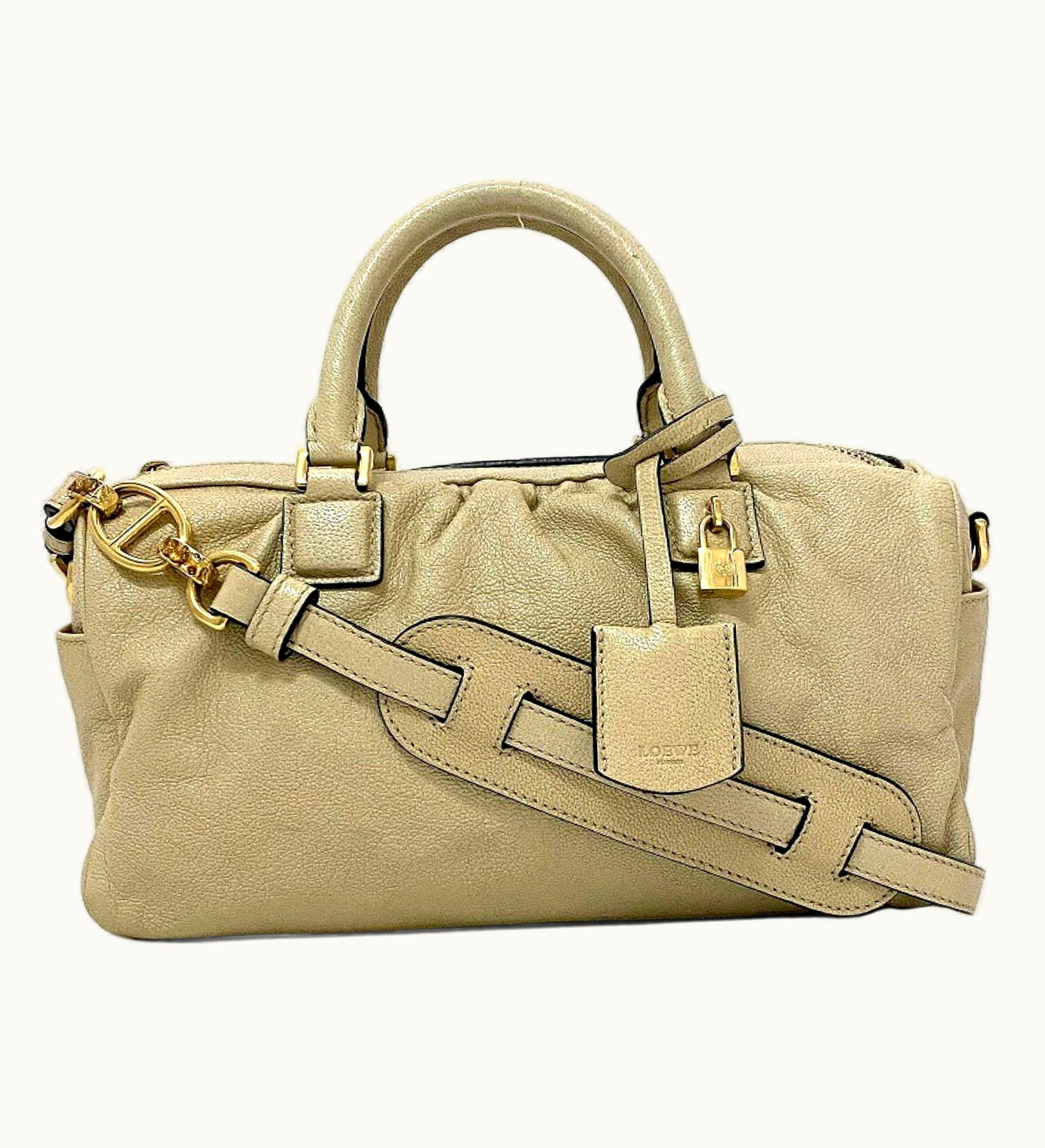 Loewe Loewe 2Way Gold Lame Anagram Leather Loewe Boston Handbag Champagne Women's