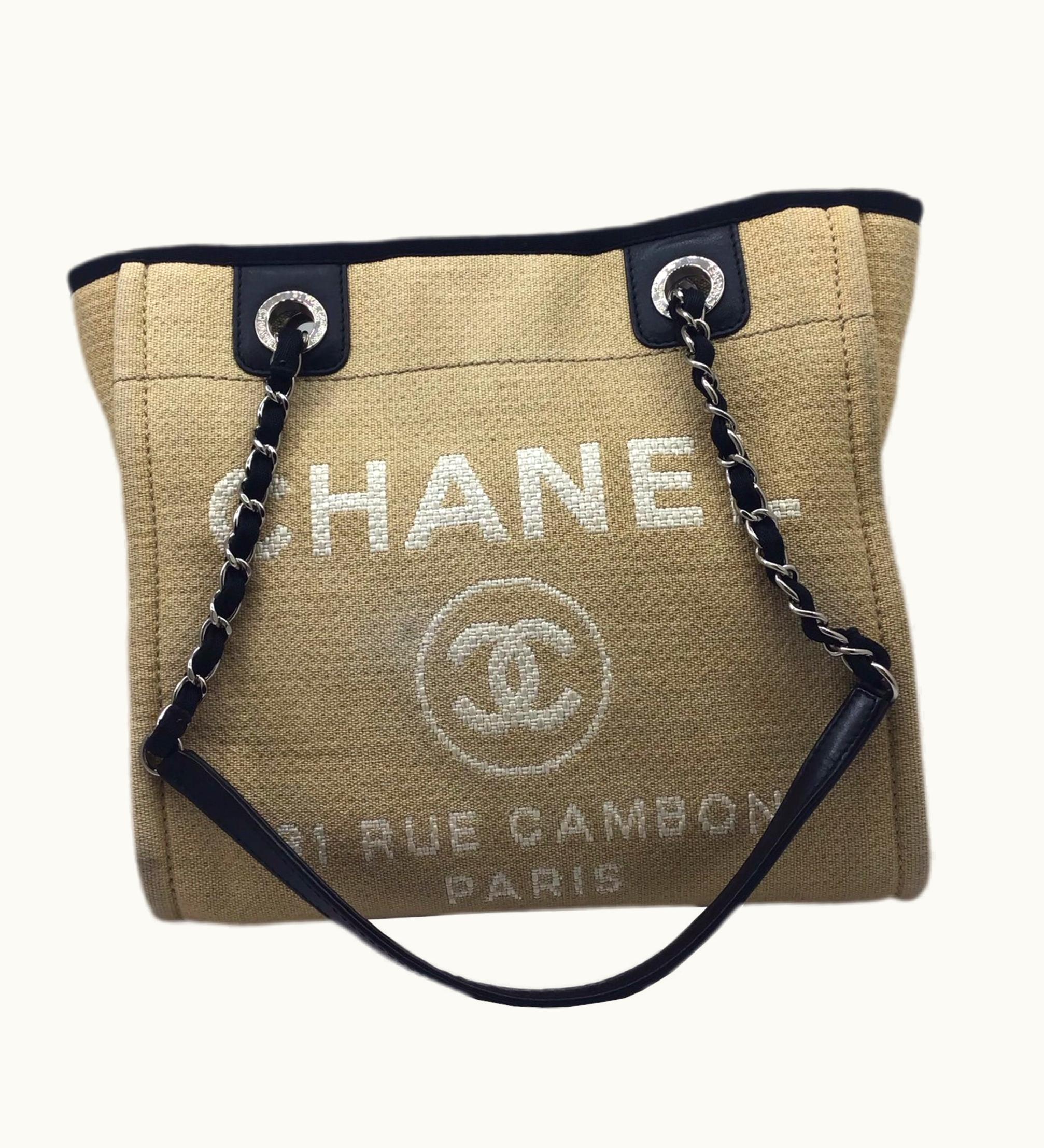 Chanel Chanel Deauville PM A66939 Beige Black Silver Sv Metal Fittings Tote Bag Handbag Women's Men's Unisex