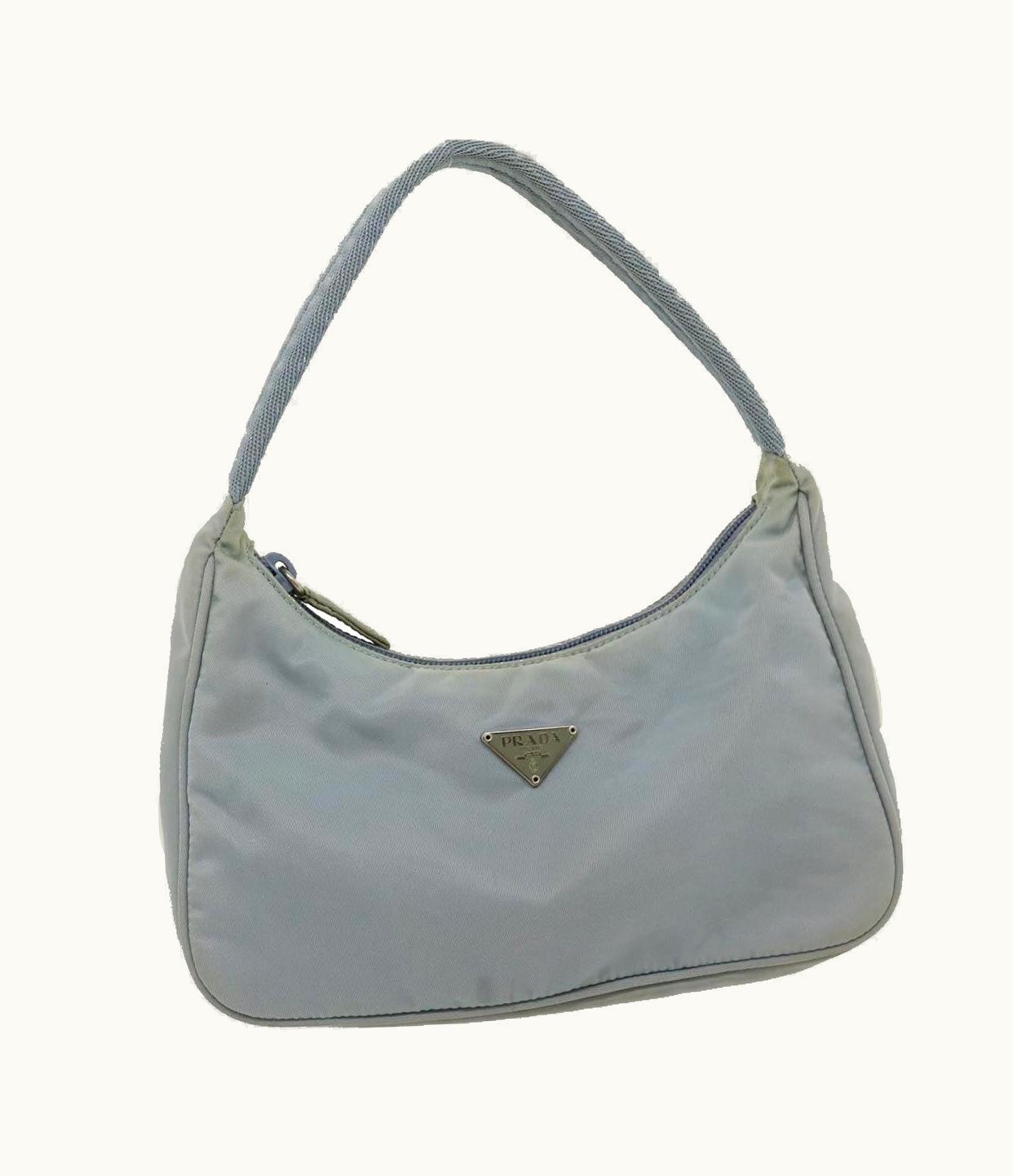 Prada Prada Pouch Hand Bag Nylon Light Blue