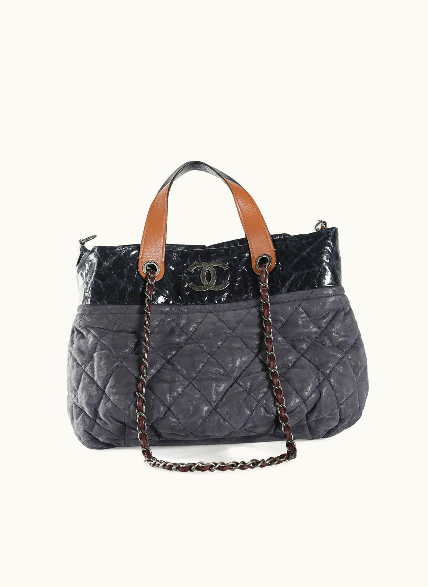 Chanel Chanel Blue/Tan Quilted Iridescent Calfskin Leather The Mix Tote Bag