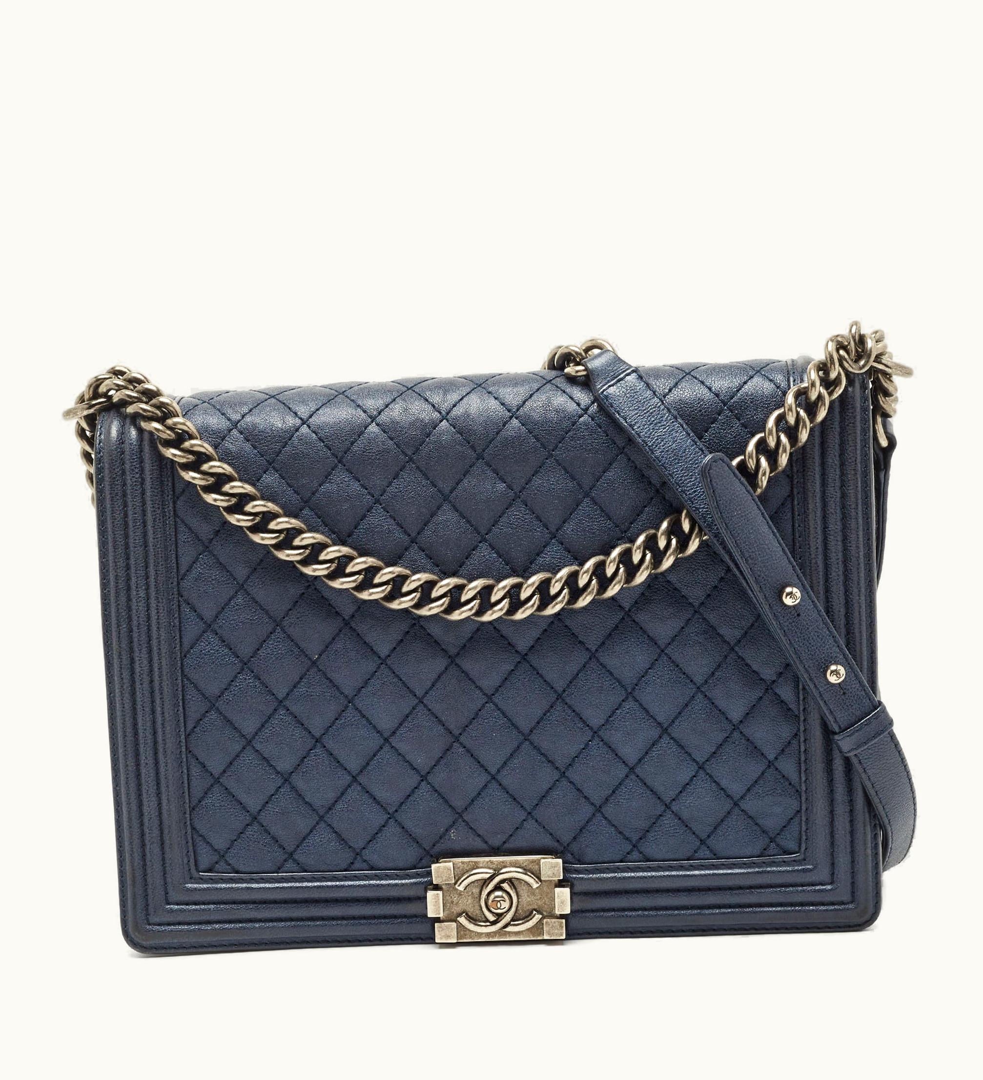 Chanel Chanel Navy Blue Quilted Leather Large Boy Flap Bag