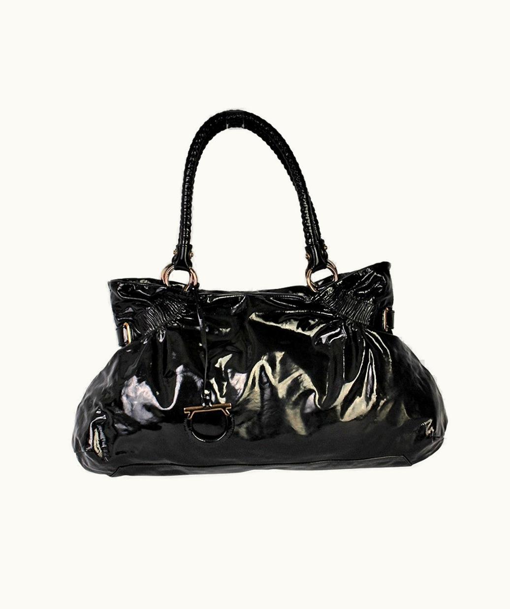 Salvatore Ferragamo Salvatore Ferragamo Patent Leather Ava Shoulder Bag Black
