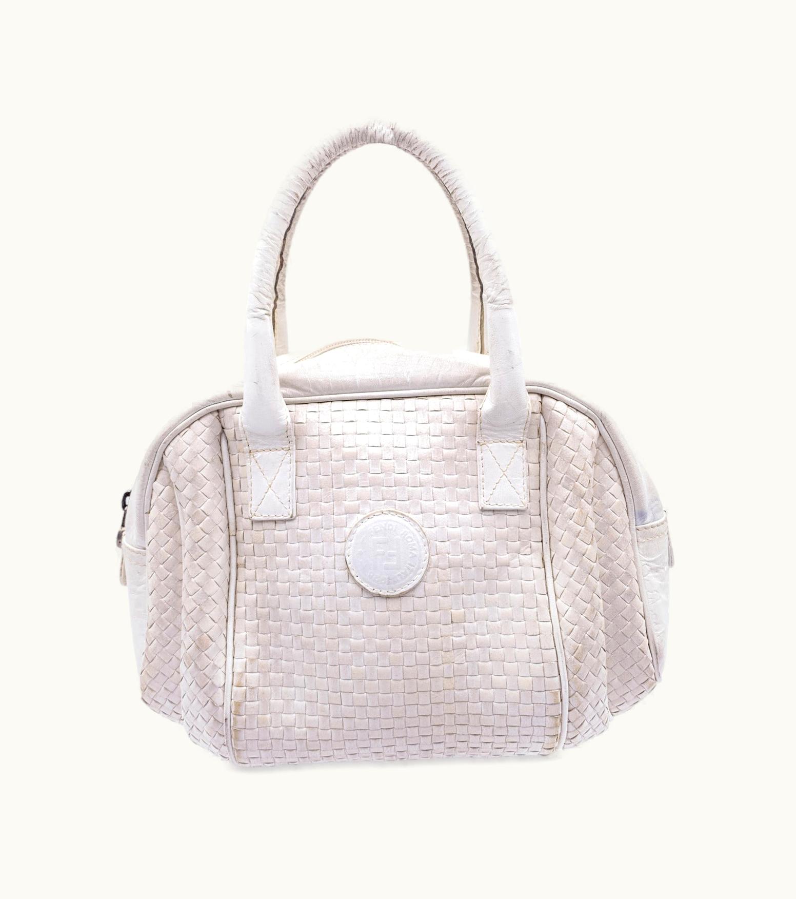 Fendi Fendi Vintage White Woven Leather Handbag Bag Satchel