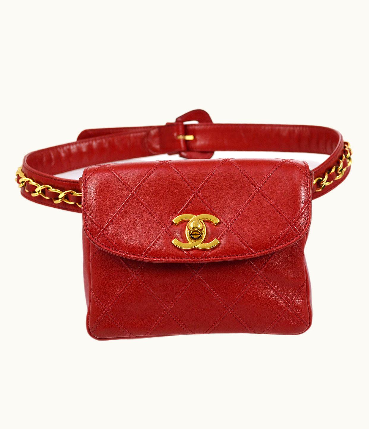 Chanel Chanel 1991-1994 Red Lambskin Cosmoline Belt Bag #70 01308