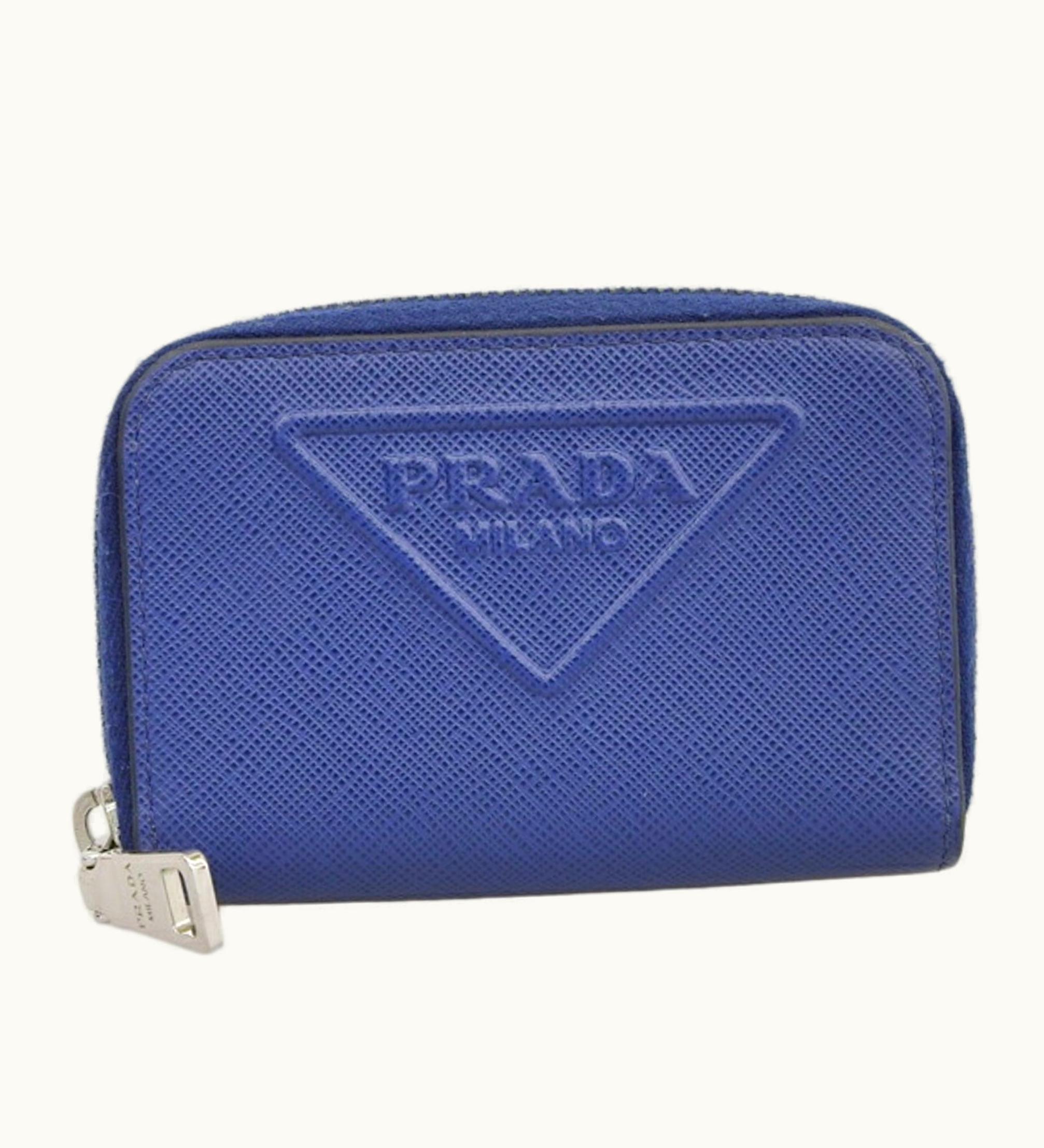Prada Prada Saffiano Emboss Round Zipper Coin Case 2MM003 Blue Ladies