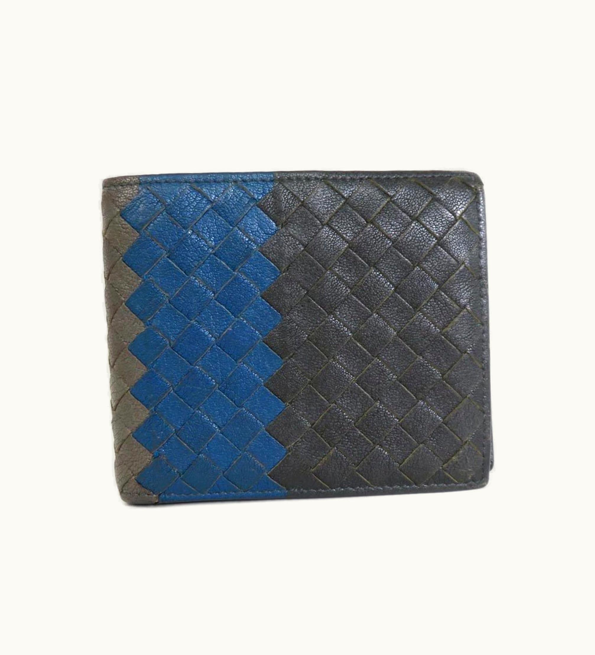Bottega Veneta Bottega Veneta Bifold Wallet Intrecciato Leather Dark Gray/Blue Men's E56064A