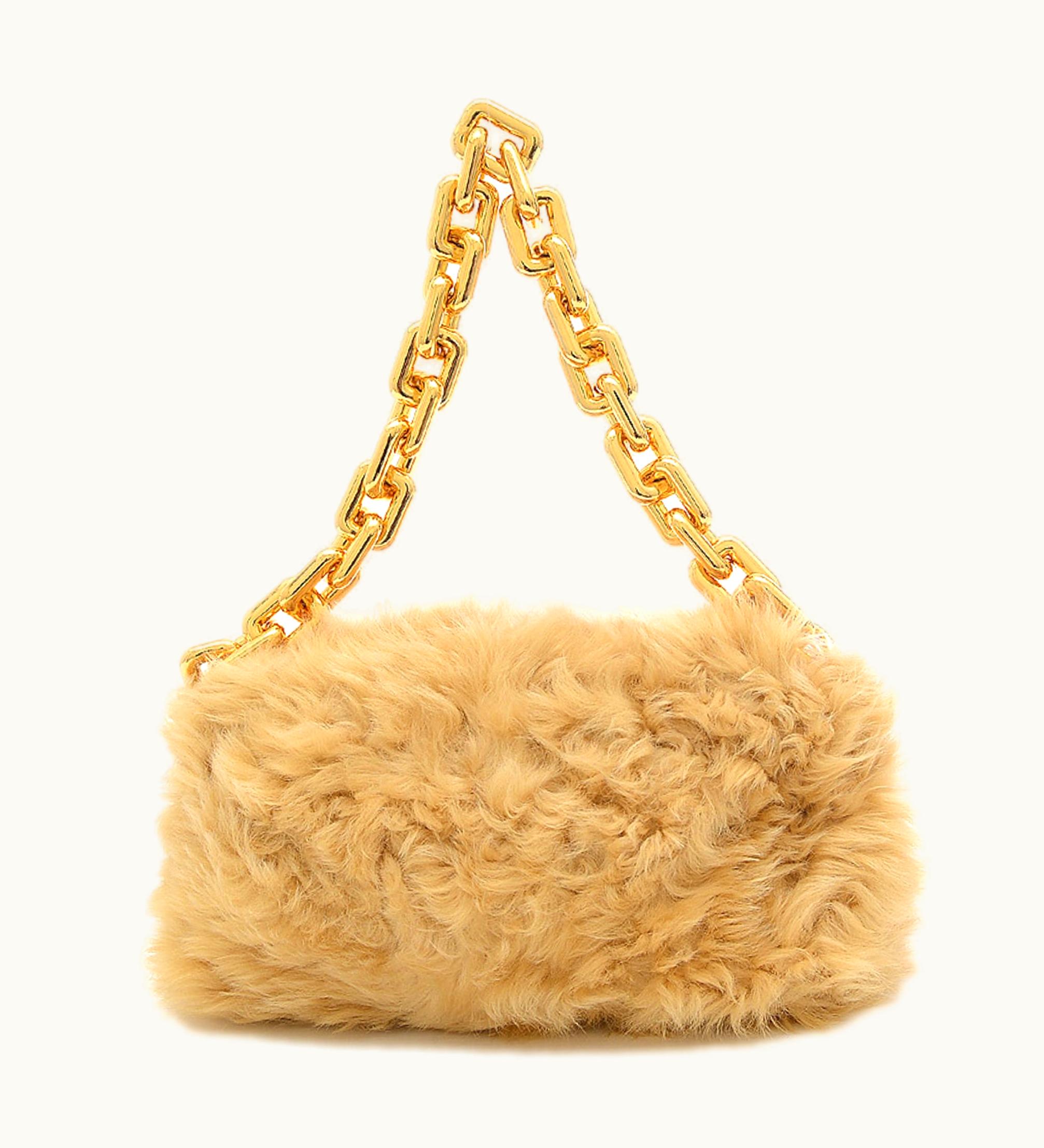 Bottega Veneta Bottega Veneta The Chain Pouch Shoulder Bag Shearling Beige Gold Hardware