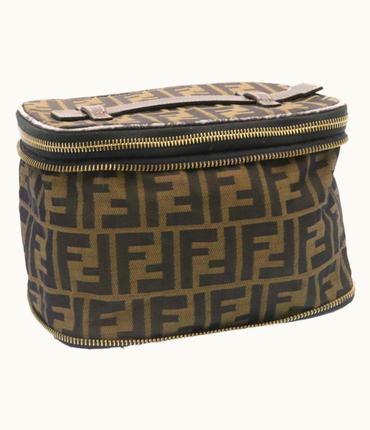Fendi Fendi Zucca Canvas Vanity Cosmetics Pouch Brown Black