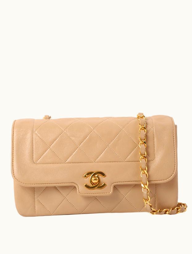 Chanel Chanel Around 1990 Made Edge Design Flap Turn-Lock Chain Bag Beige