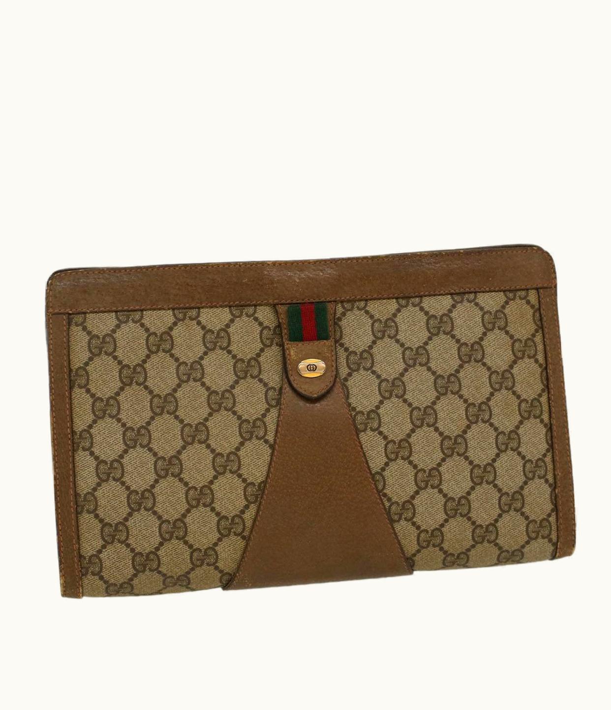 Gucci Gucci Sherry Line Clutch Bag GG Canvas Web Beige Red