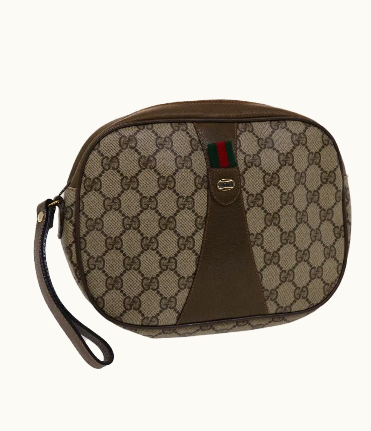 Gucci Gucci GG Canvas Web Sherry Line Clutch Bag Beige Red Green 89 01 034