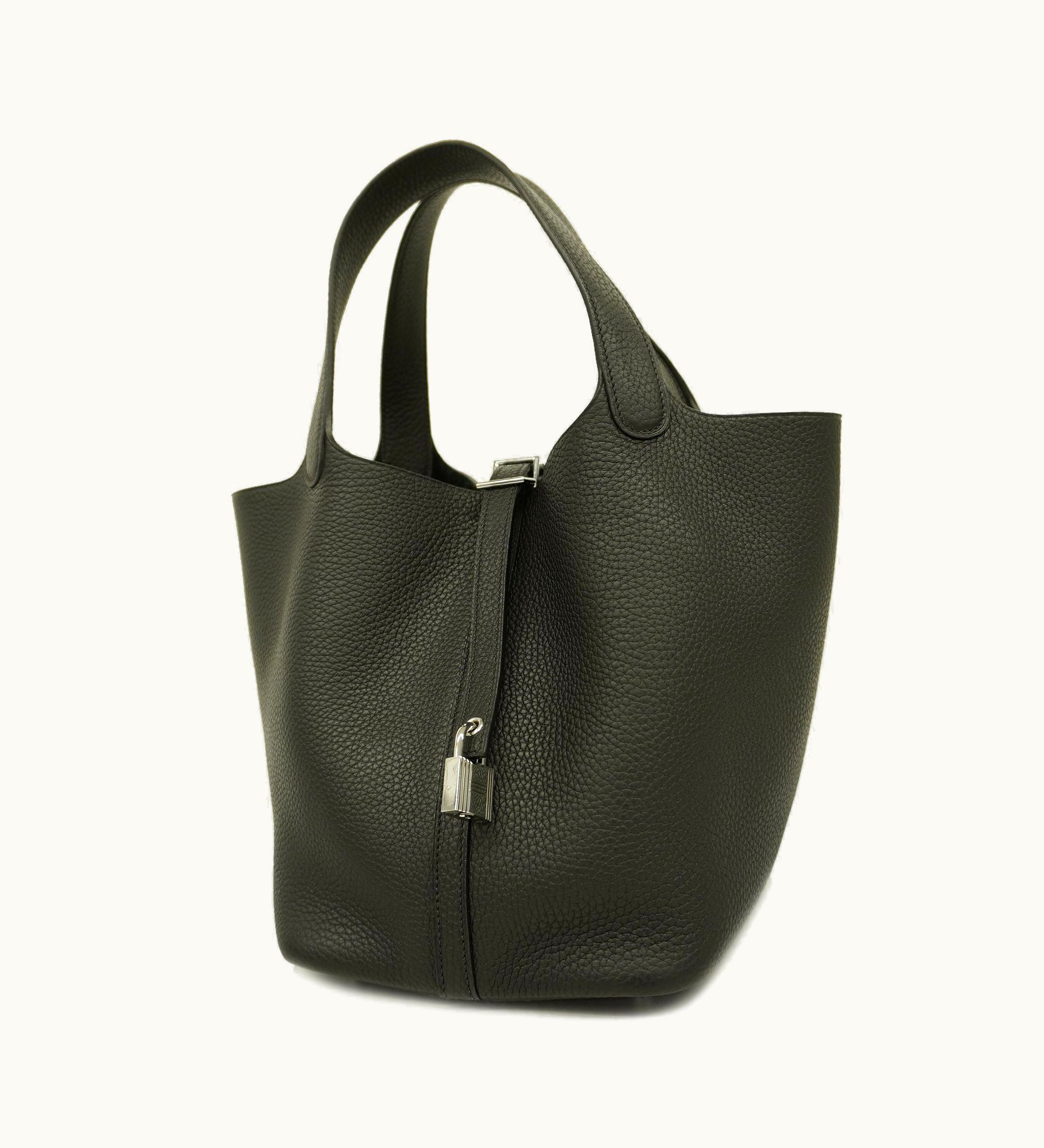 Hermès Hermès Picotin Lock MM Y Engraved Women's Taurillon Clemence Leather Black Silver