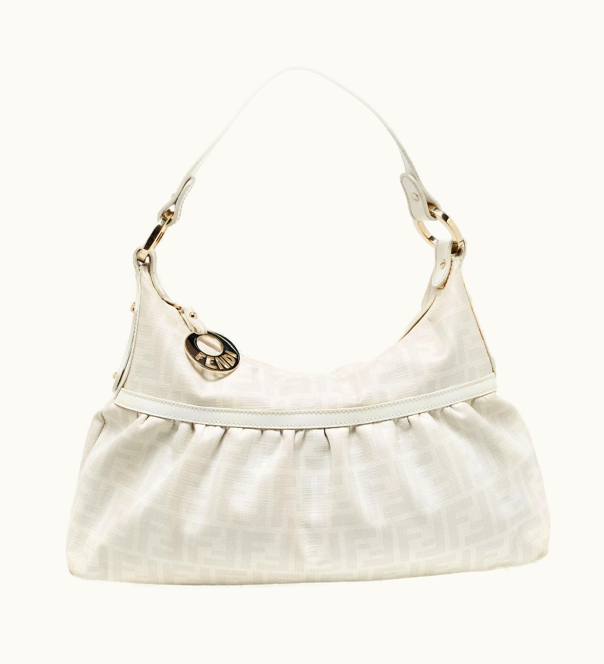 Fendi Fendi Off White/Grey Zucca Coated Canvas And Leather Chef Hobo