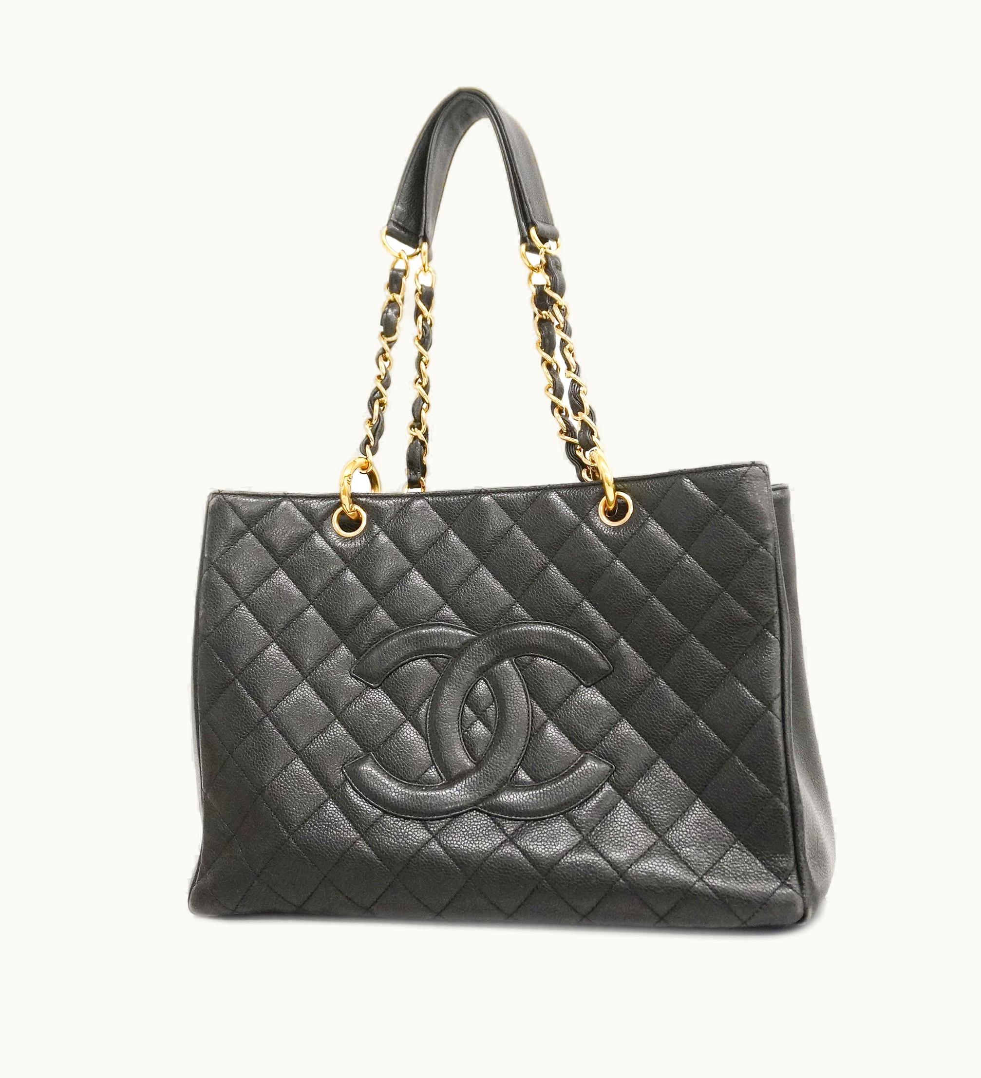 Chanel Chanel Matelasse Chain Shoulder Women's Caviar Leather Tote Bag Black