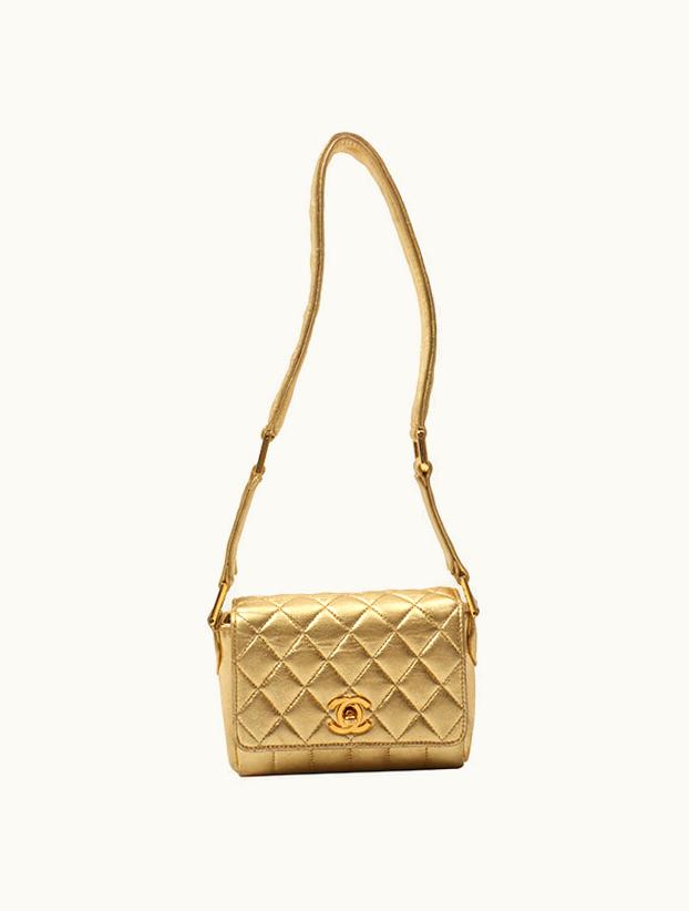 Chanel Chanel Around 1990 Made Design Stitchturn-Lock Shoulder Bag Gold