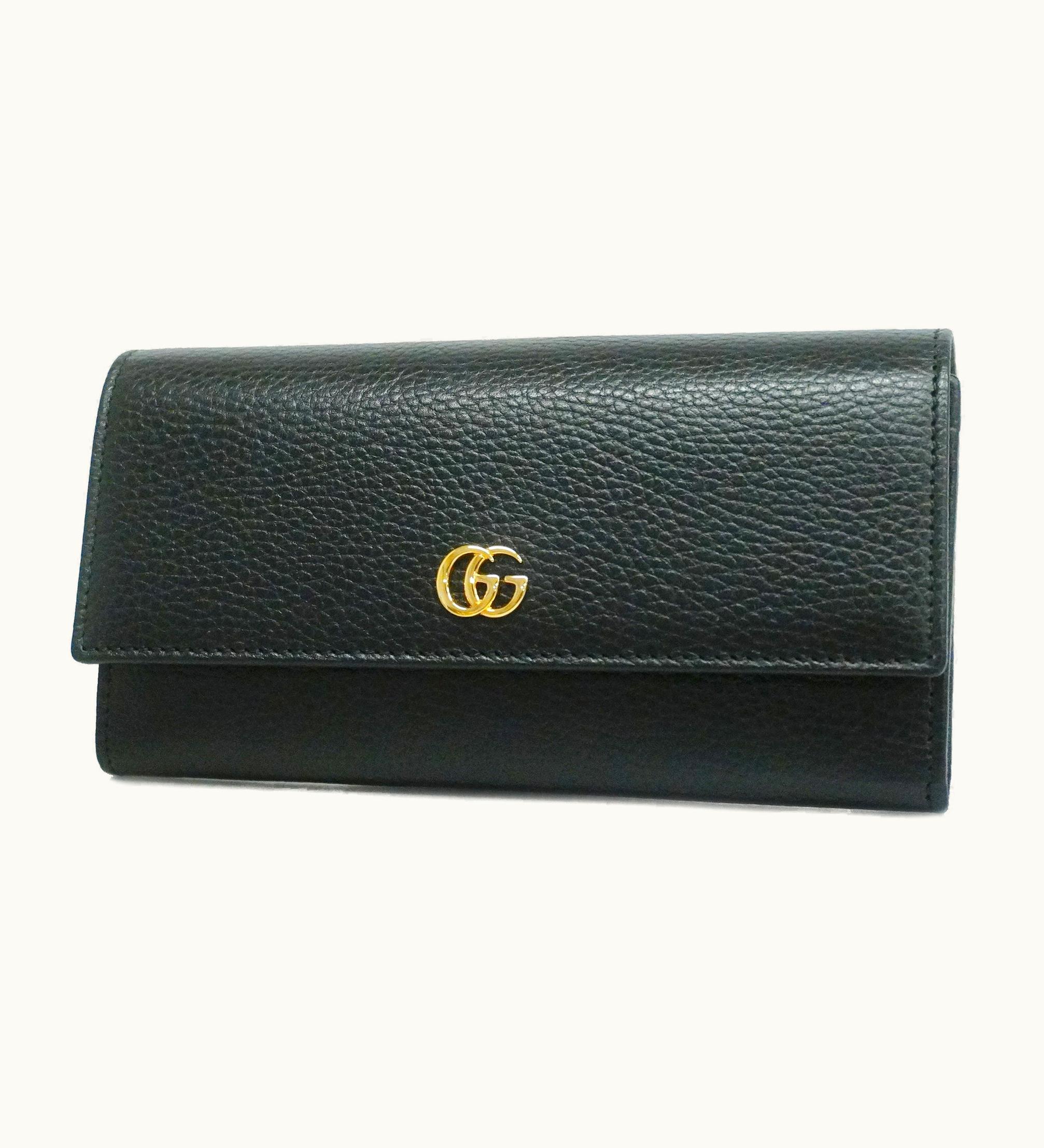 Gucci Gucci GG Marmont Gold Hardware 456116 Women's Leather Long Wallet Black