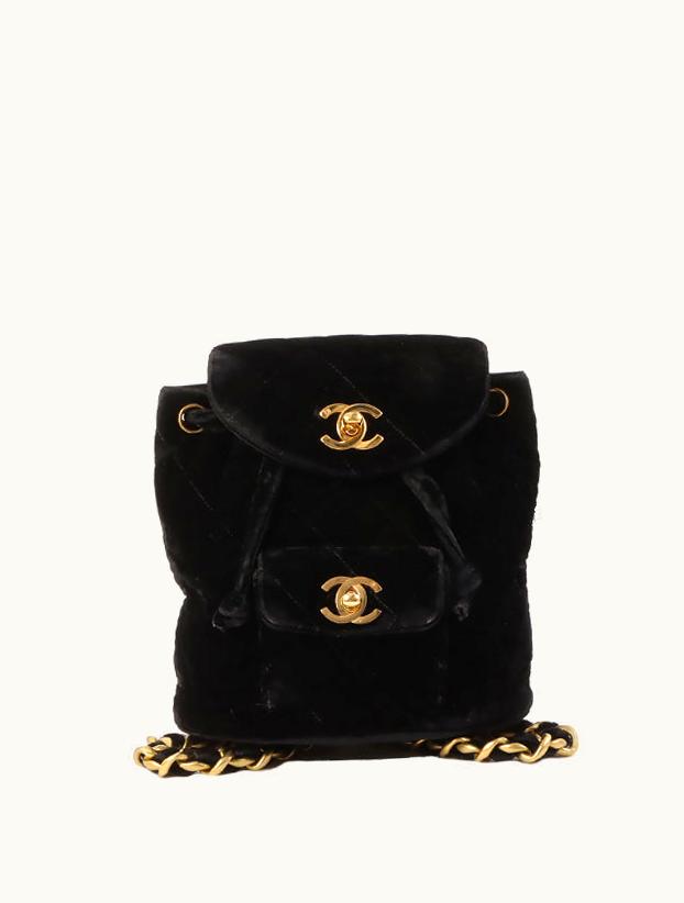 Chanel Chanel Around 1992 Made Double Turn-Lock Velvet Mini Backpack Black