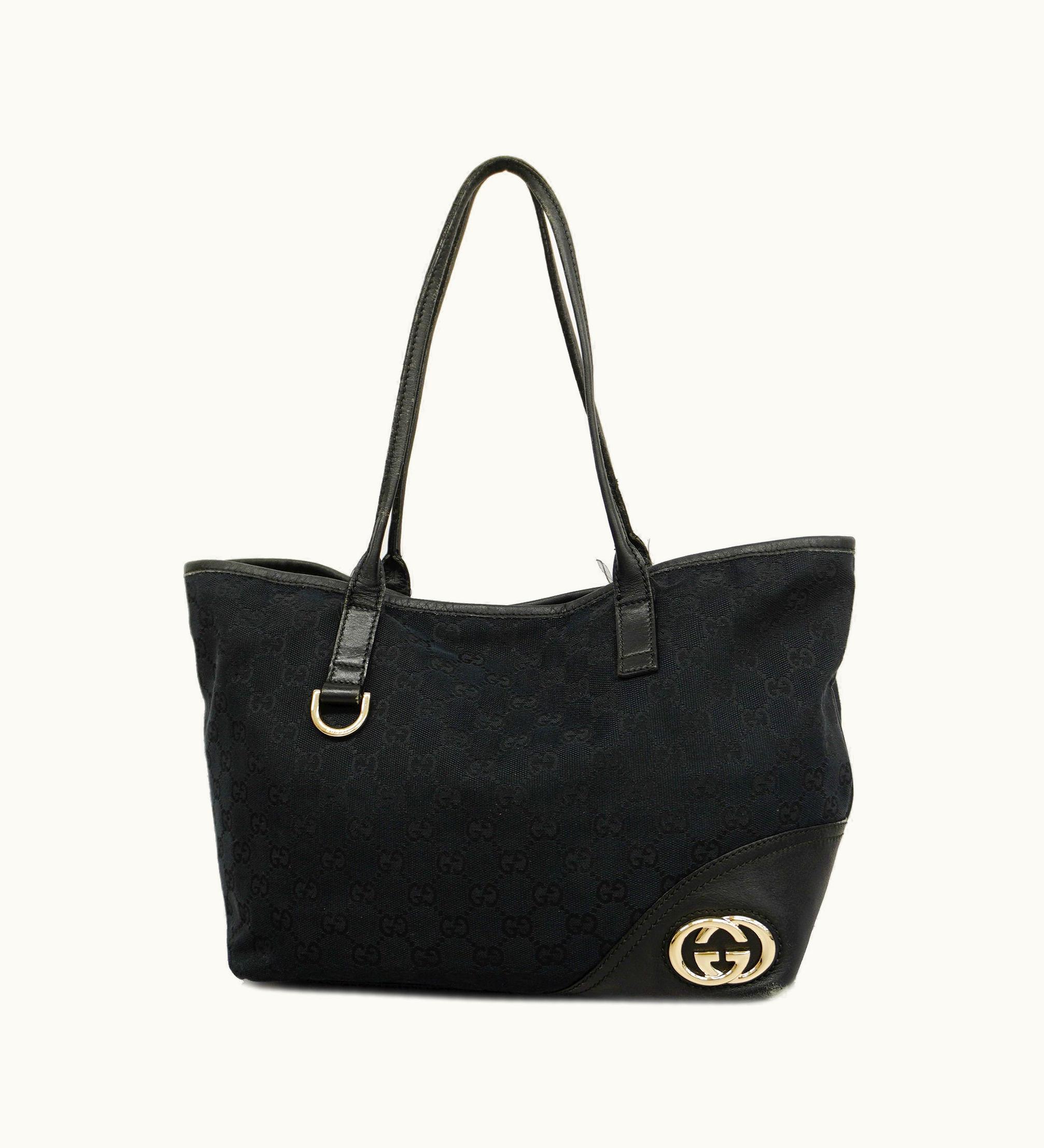 Gucci Gucci GG Canvas New Brit 169946 Women's Leather, Canvas Tote Bag Black