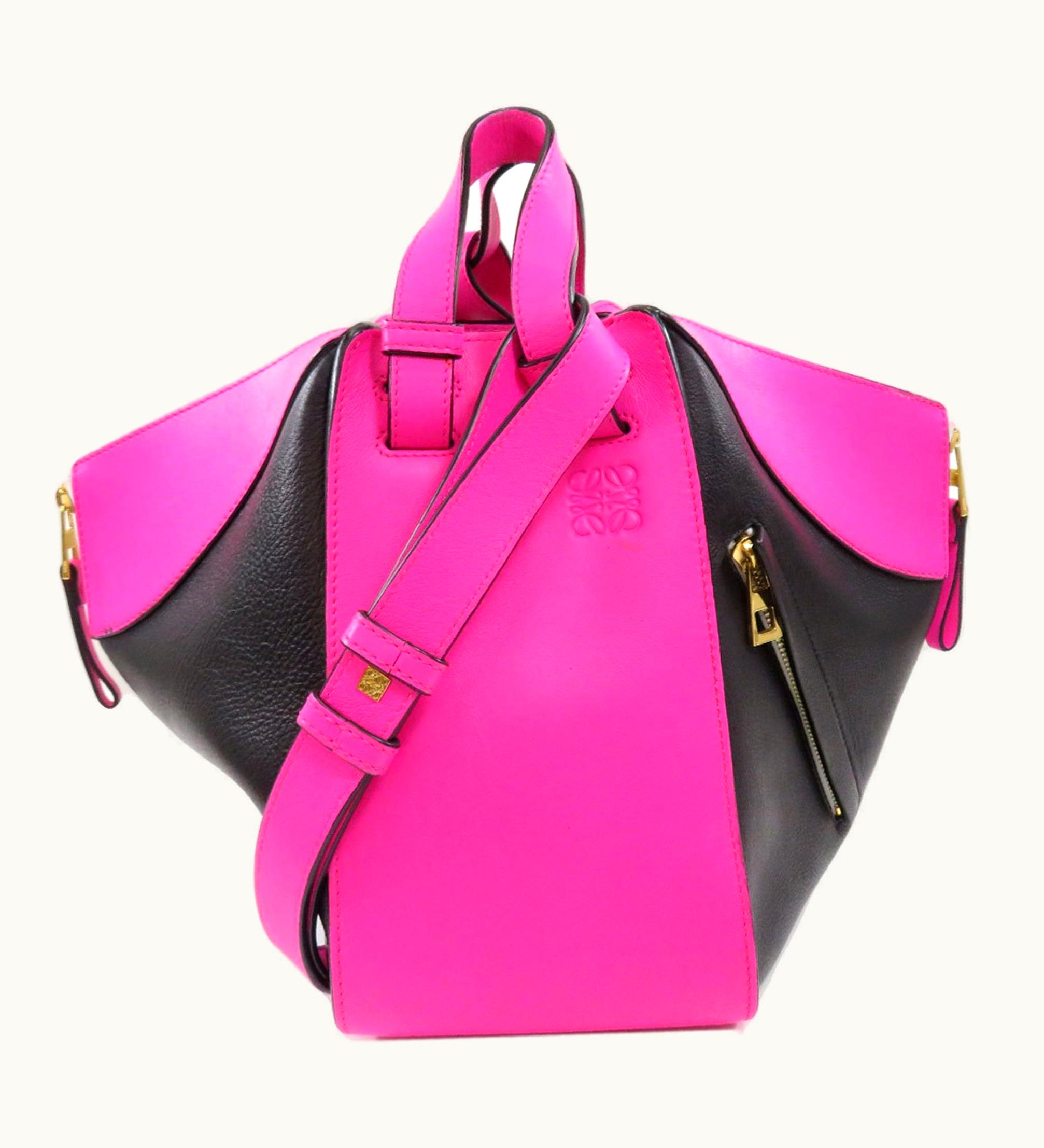 Loewe Loewe Hammock Handbag Calf Ladies Shoulder Strap Black and Pink Leather