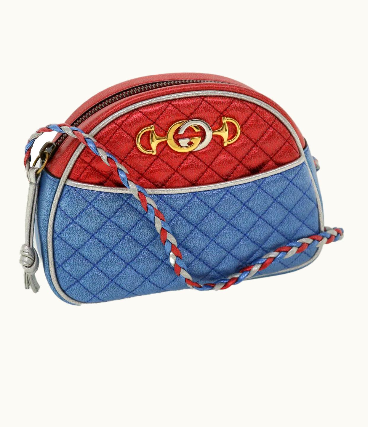 Gucci Gucci Horse Bit Pochette Shoulder Bag Lamb Skin Red Blue 534951