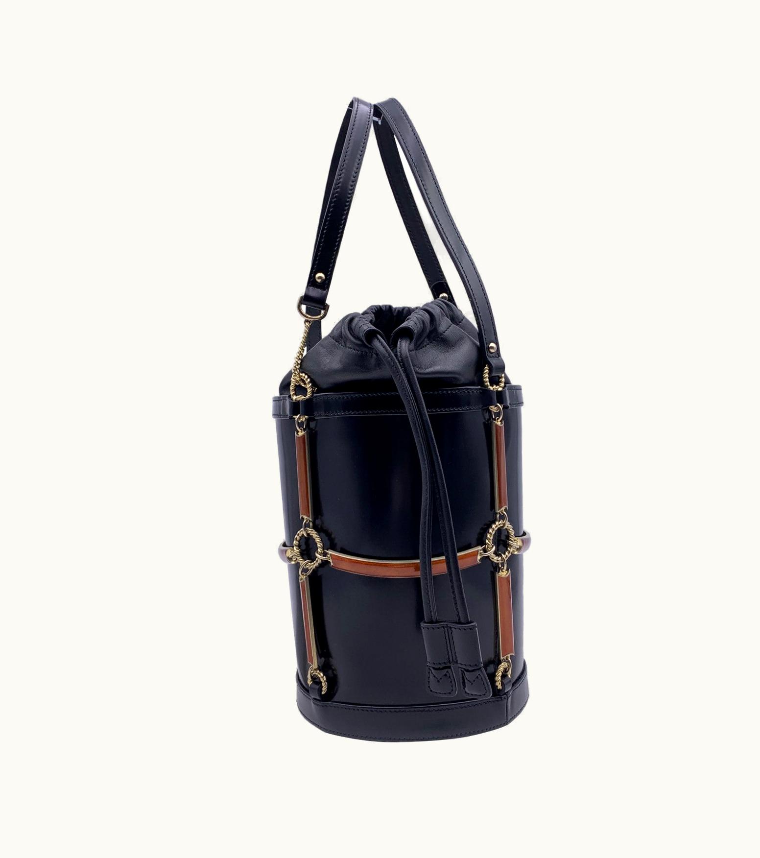 Gucci Gucci Enamel Mini Bucket Bag Tote Handbag Black
