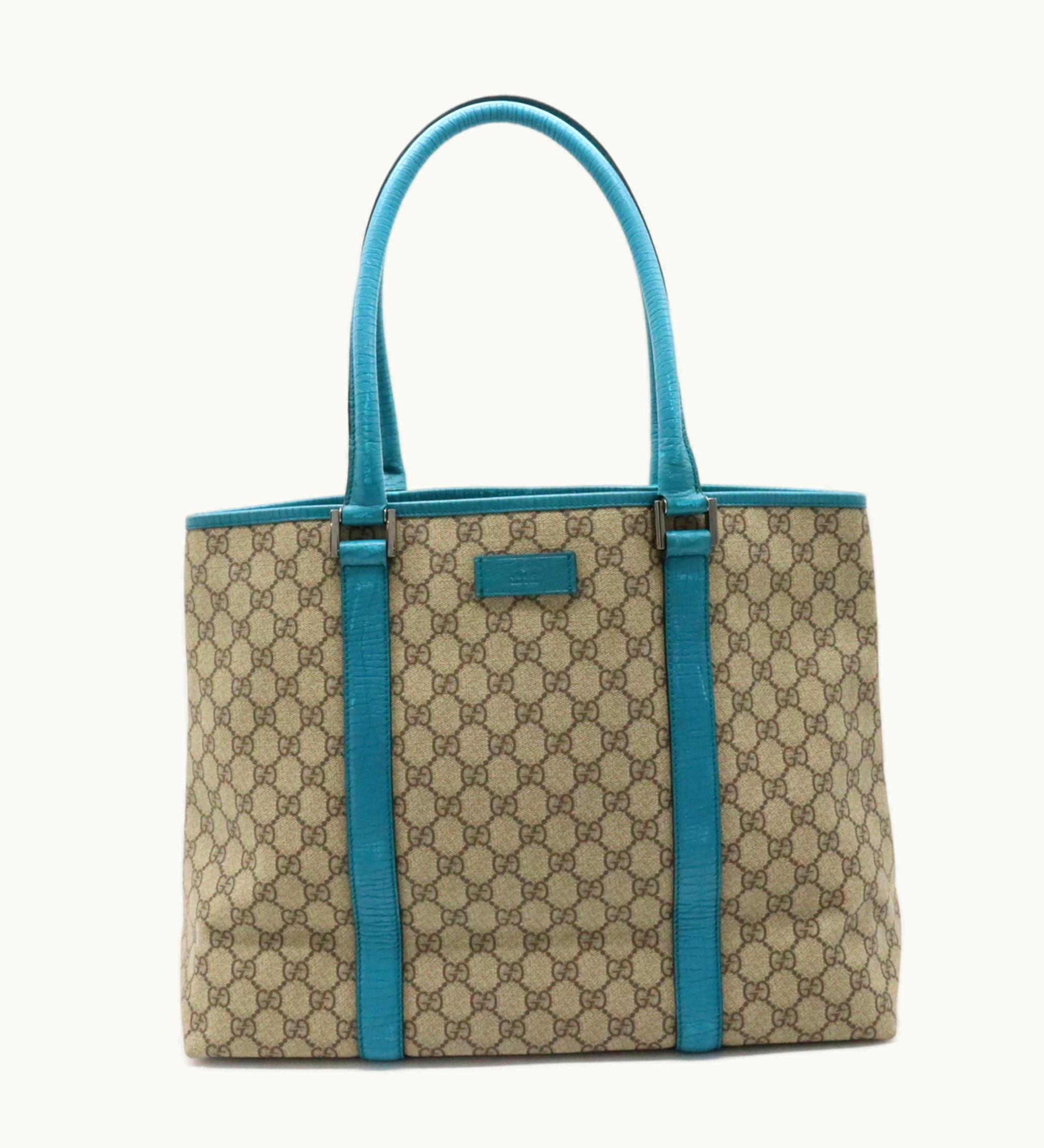 Gucci Gucci GG Supreme Plus Tote Bag Large Shoulder Pvc Leather Beige Turquoise Blue 114288