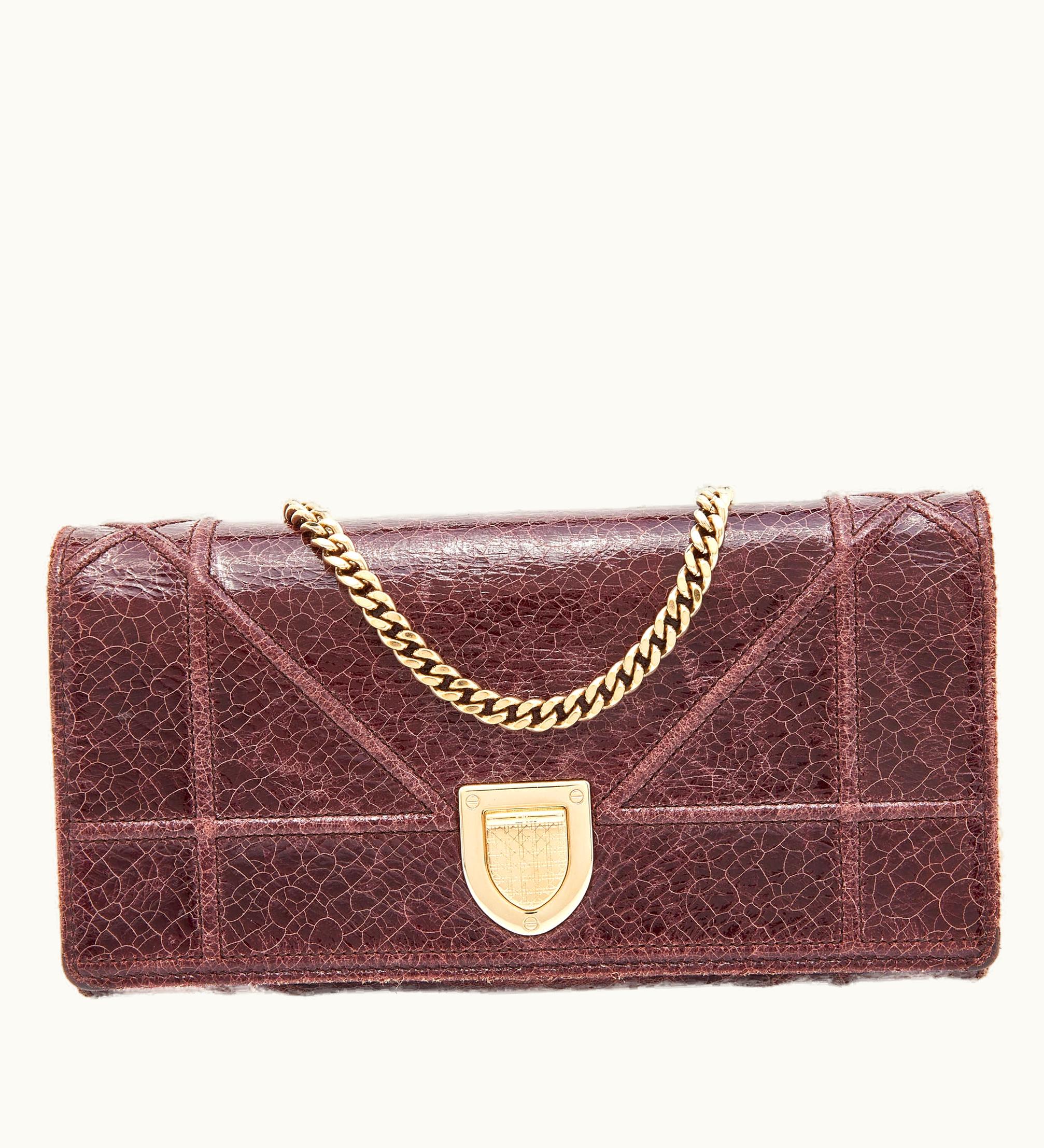 Dior Dior Burgundy Crackled Leather Ama Wallet On Chain