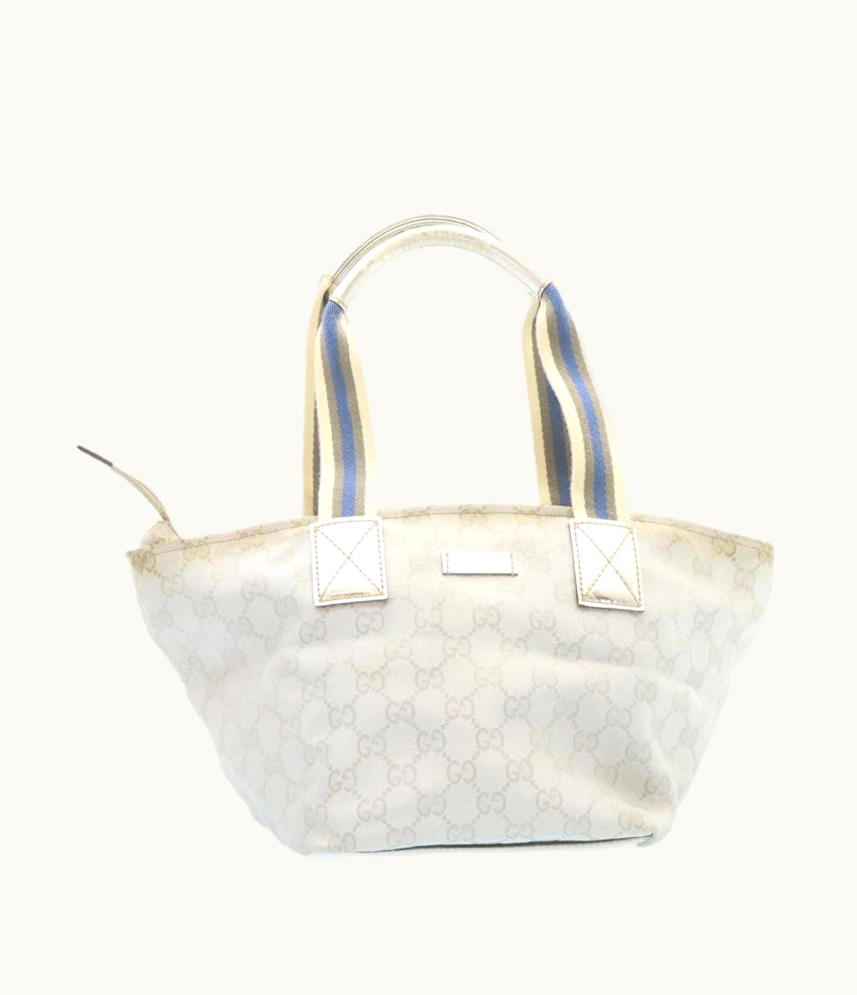 Gucci Gucci Sherry Line GG Canvas Tote Bag Silver Blue