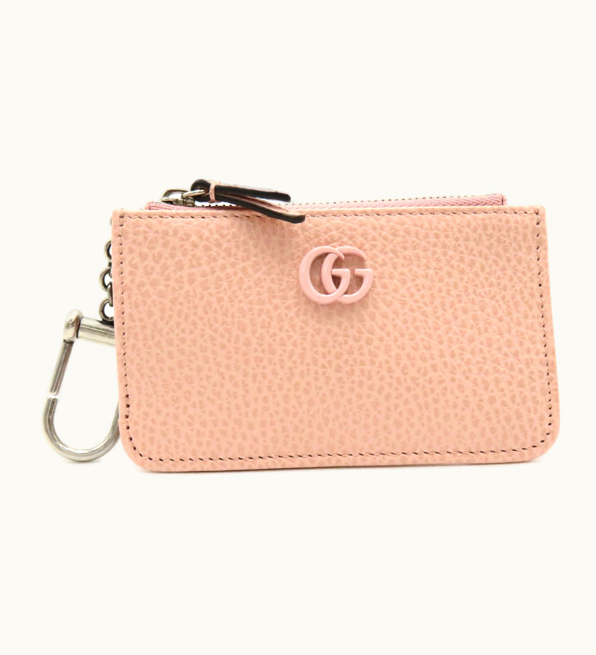 Gucci Gucci Coin Purse With Double G Key Chain Pink Leather 701070