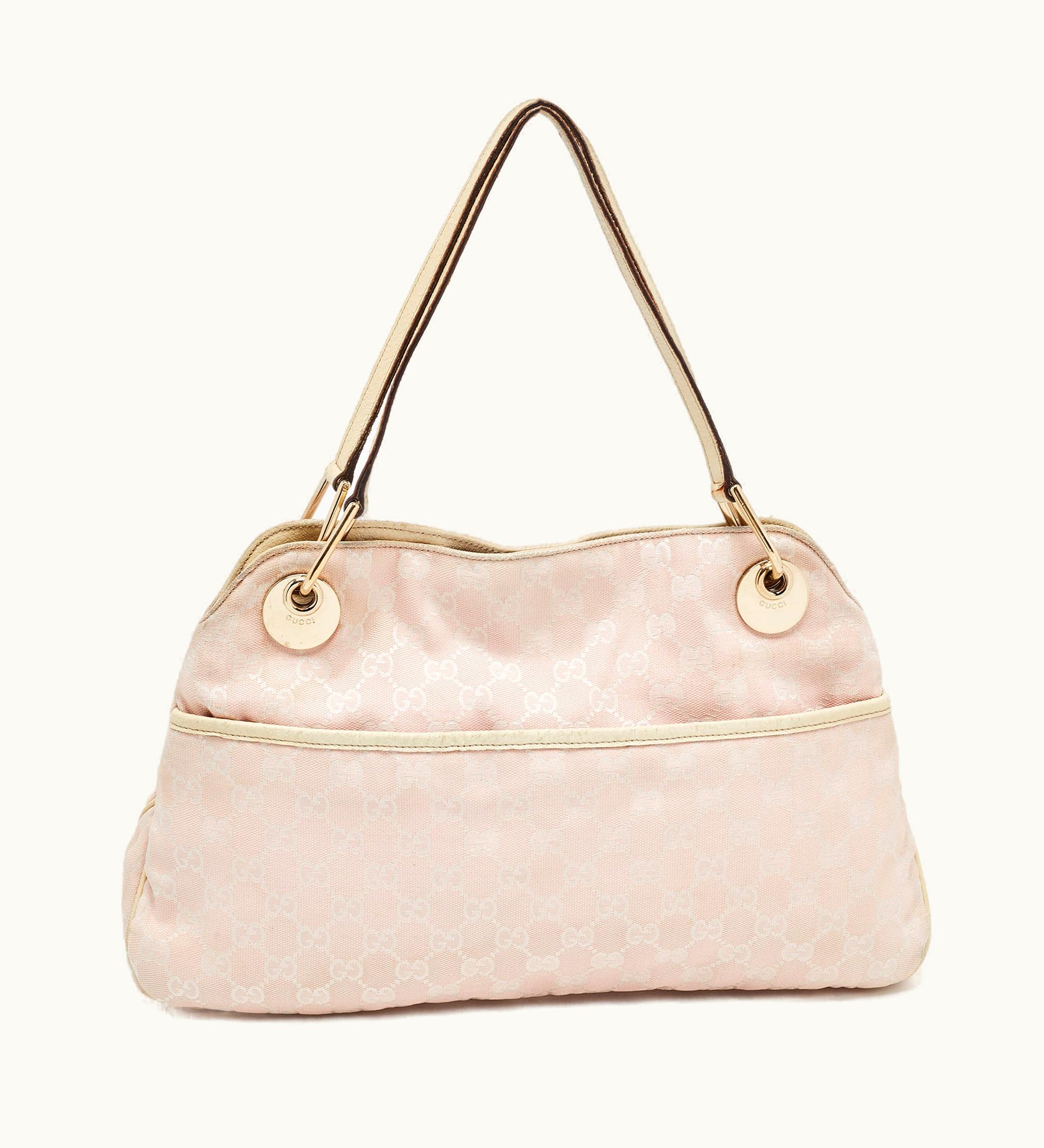 Gucci Gucci Pink/White GG Fabric And Leather Eclipse Shoulder Bag