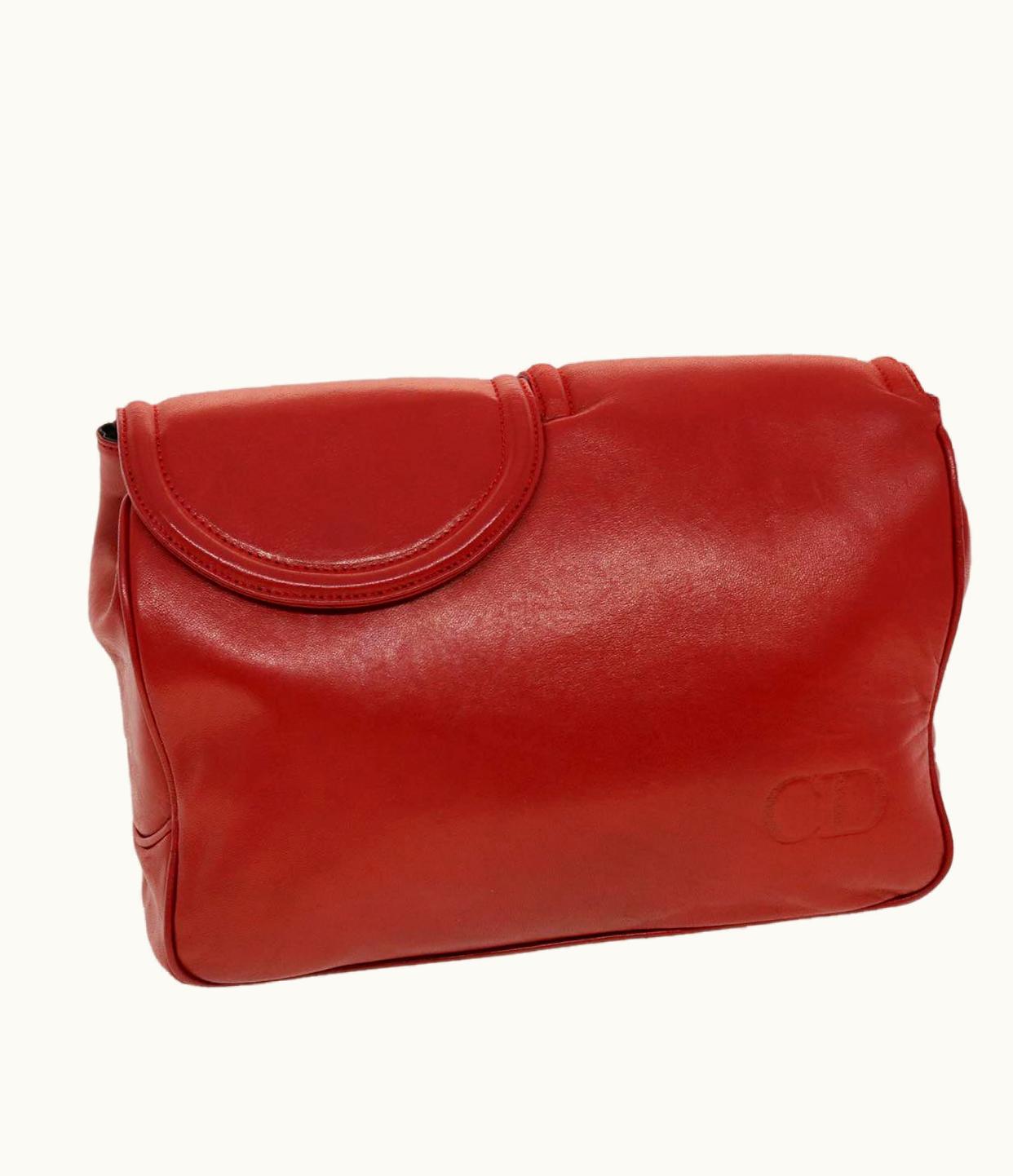 Dior Dior Christian Dior Clutch Bag Leather Red
