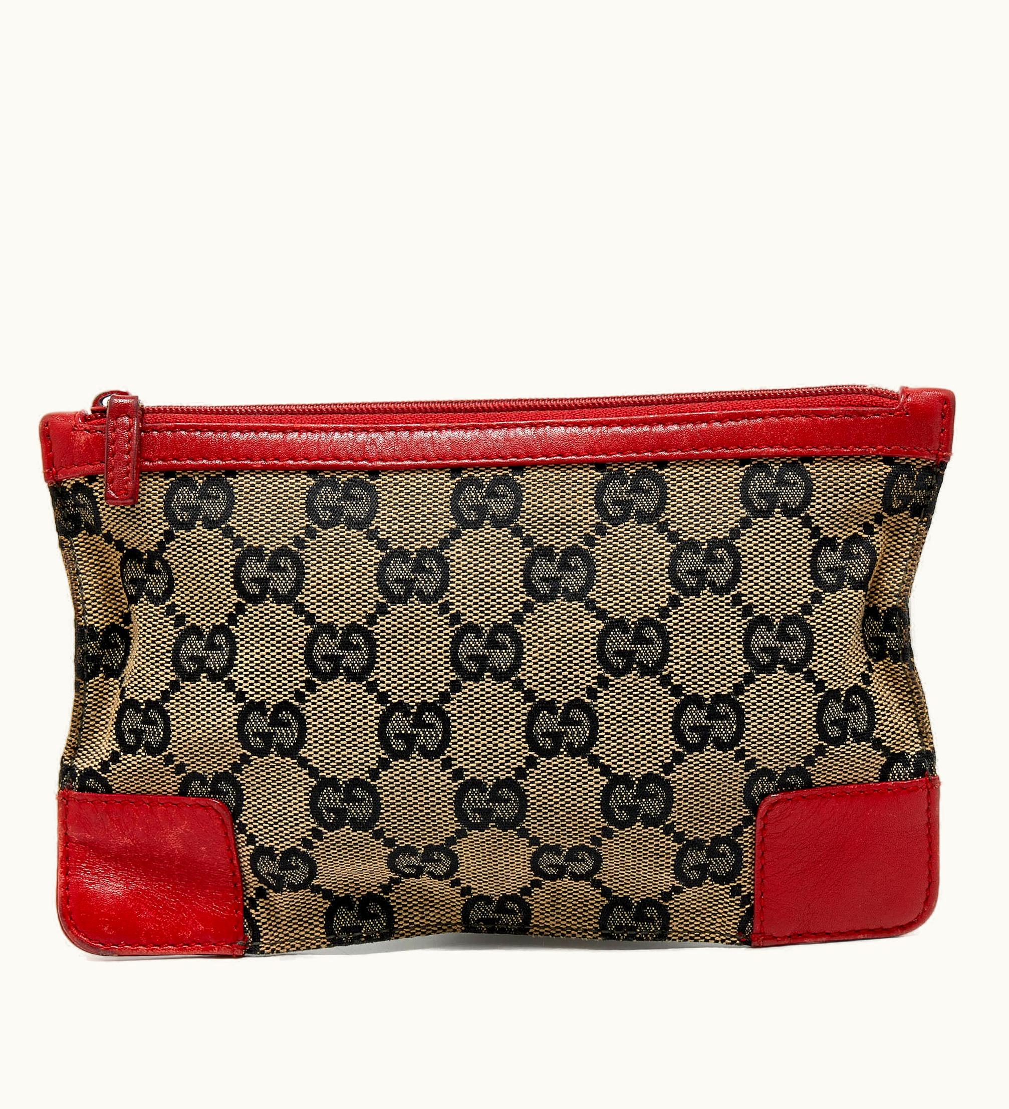 Gucci Gucci Red/Beige GG Canvas And Leather Flat Pouch