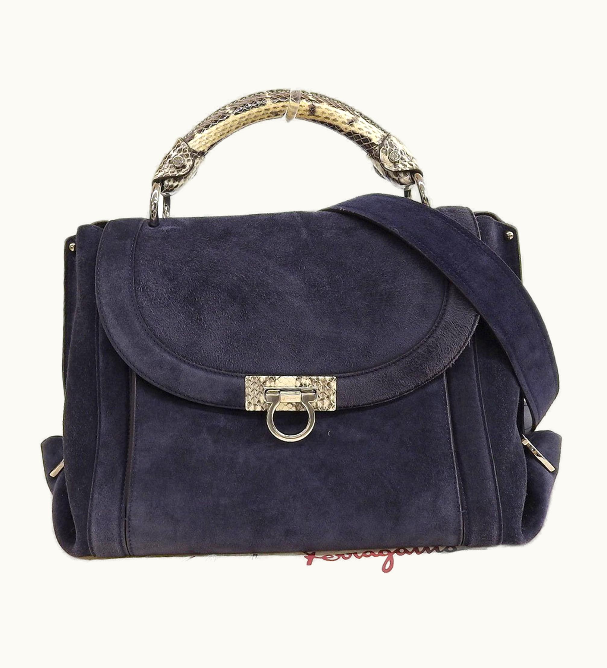 Salvatore Ferragamo Salvatore Ferragamo Sophia 2Way Bag Gancini Silver Metal Fittings Navy Blue Fz 21 G622
