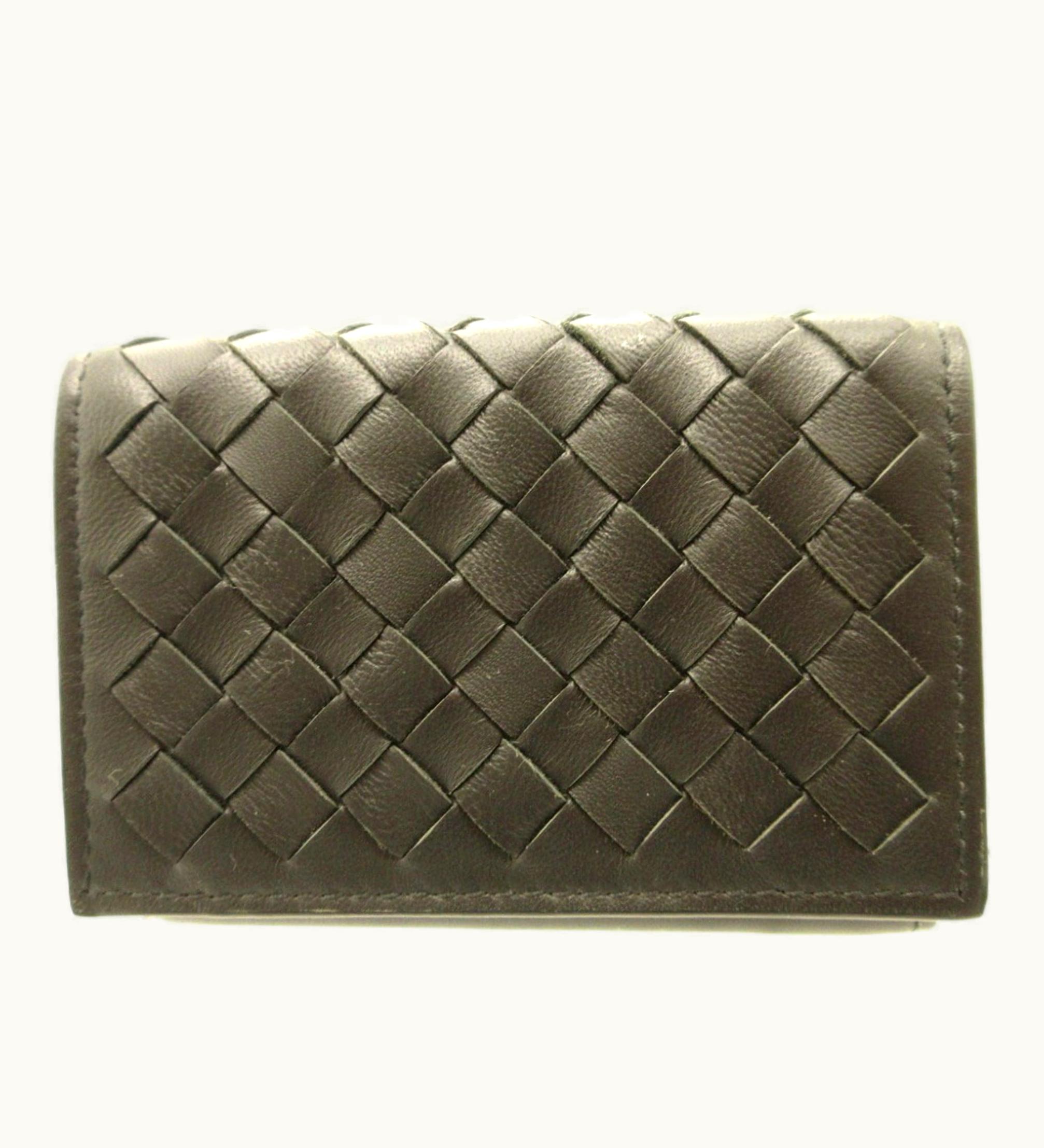 Bottega Veneta Bottega Veneta Intrecciato Leather Black Gray Trifold Wallet