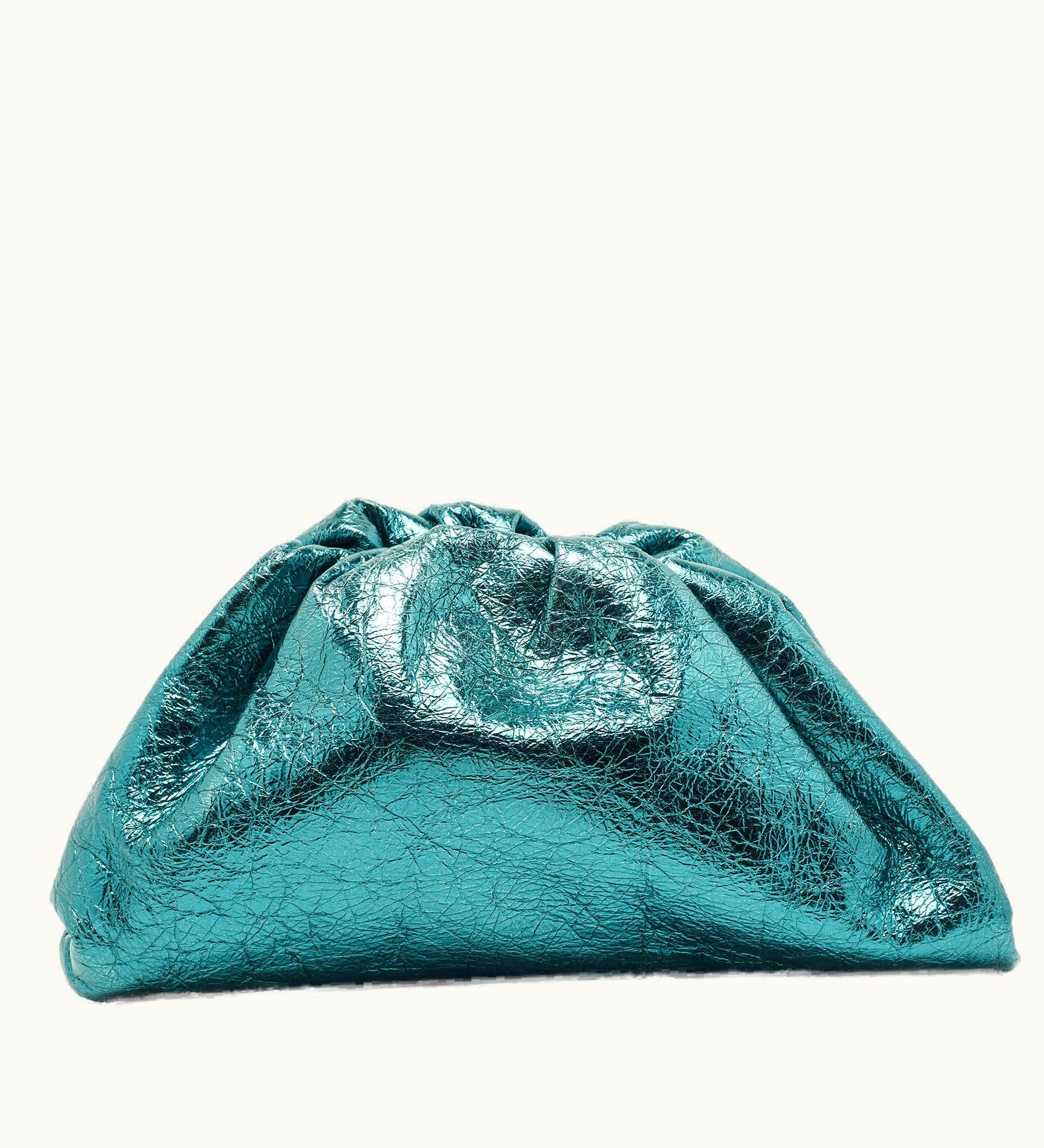 Bottega Veneta Bottega Veneta Metallic Green Leather The Pouch Clutch