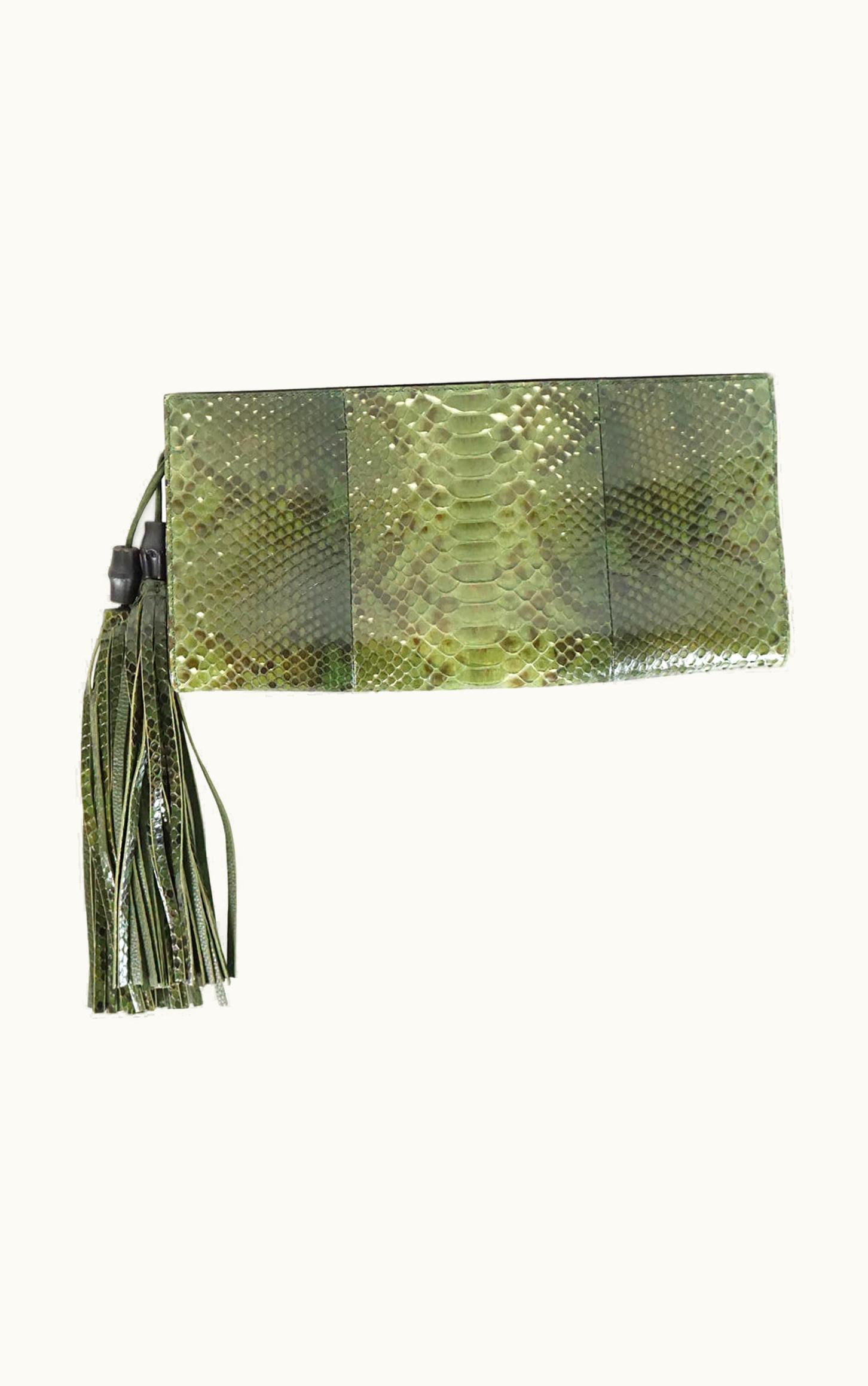 Gucci Gucci Green Snakeskin Clutch With Tassel