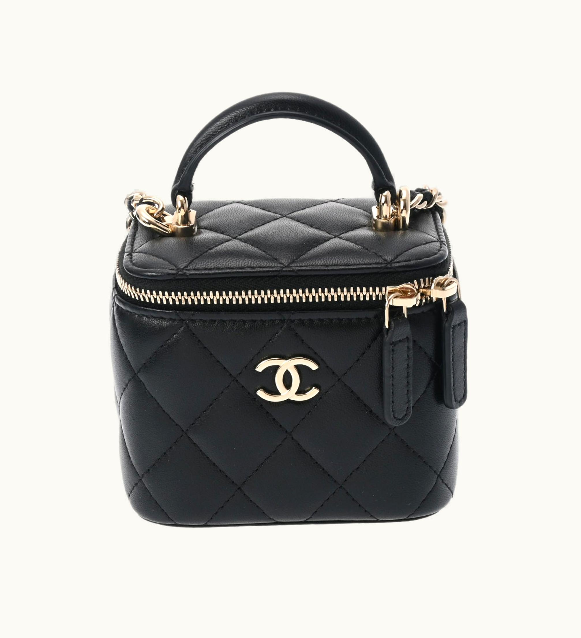 Chanel Chanel Small Vanity Chain Shoulder Black Champagne Ap2198 Women's Lambskin Bag