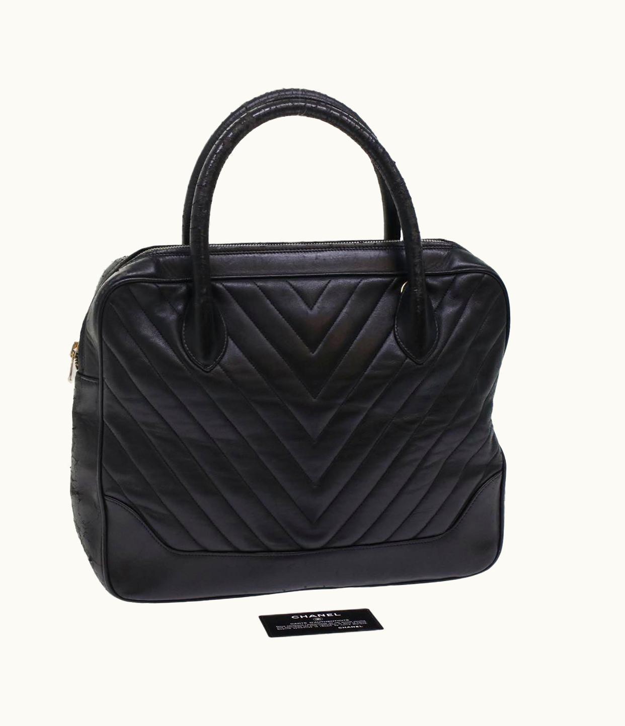 Chanel Chanel V Stitch Hand Bag Leather Black CC