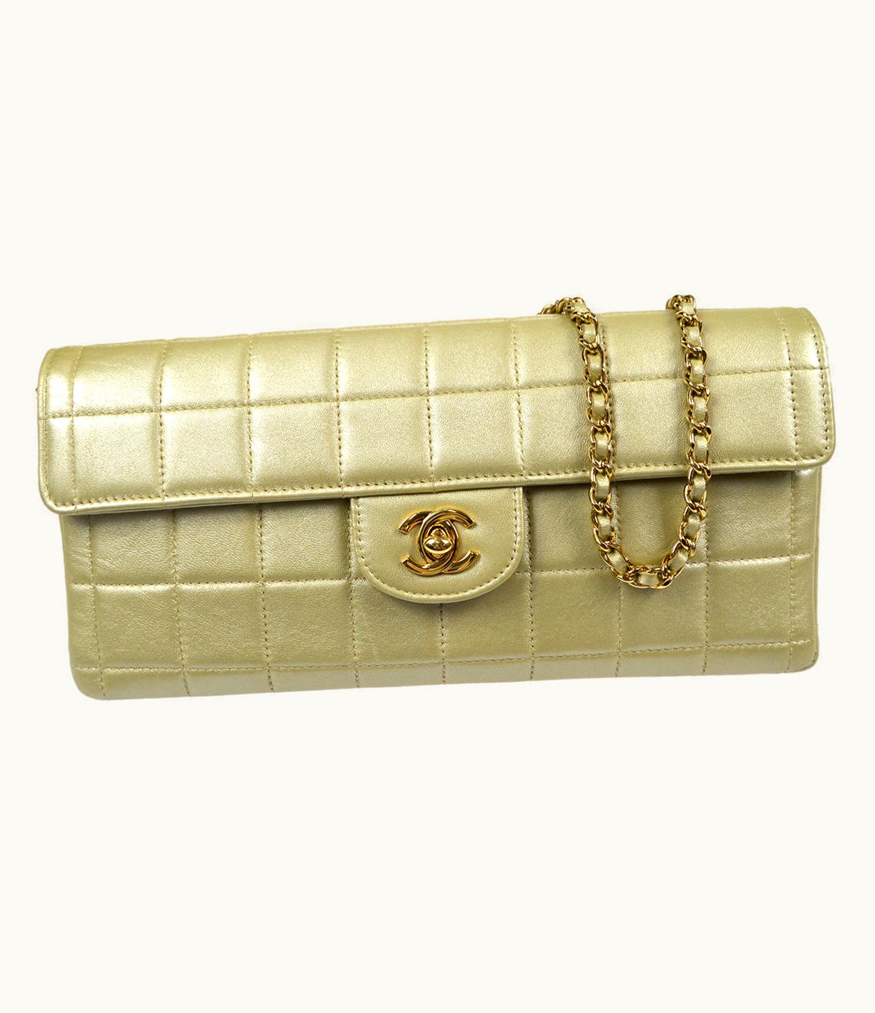 Chanel Chanel 2001-2003 East West Choco Bar Lambskin Gold 97810