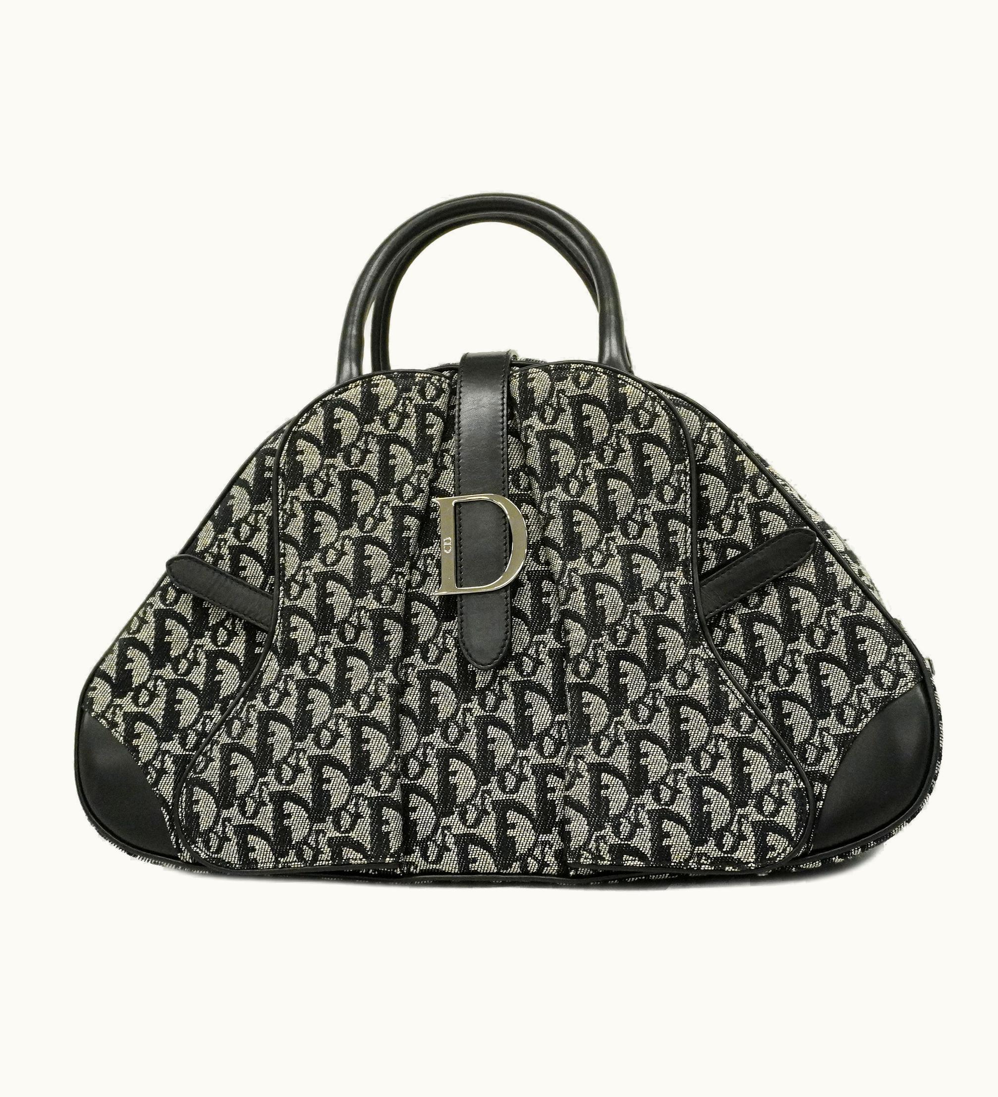 Dior Dior Auth Trotter Double Saddle Women's Canvas Handbag Black