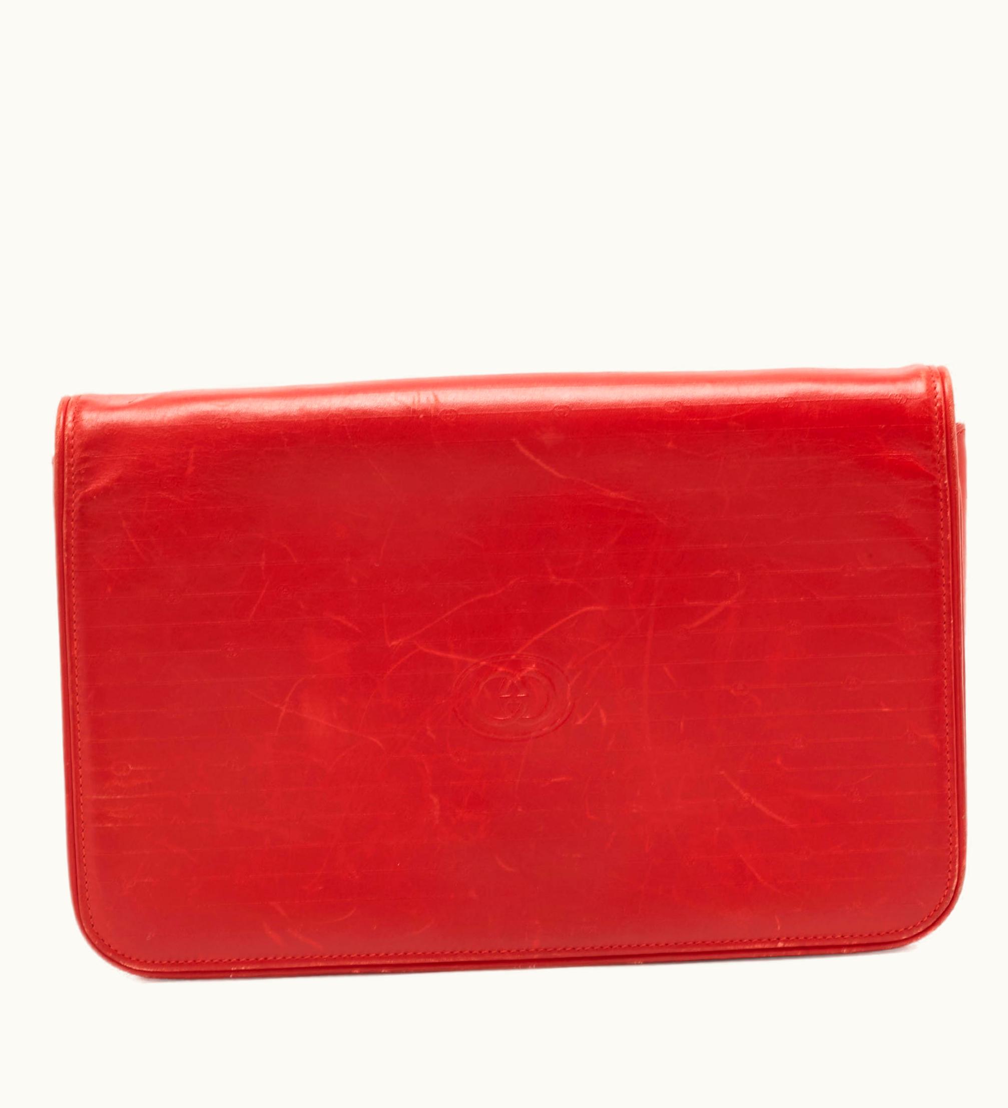 Gucci Gucci Red Leather Interlocking G Embossed Leather Flap Clutch