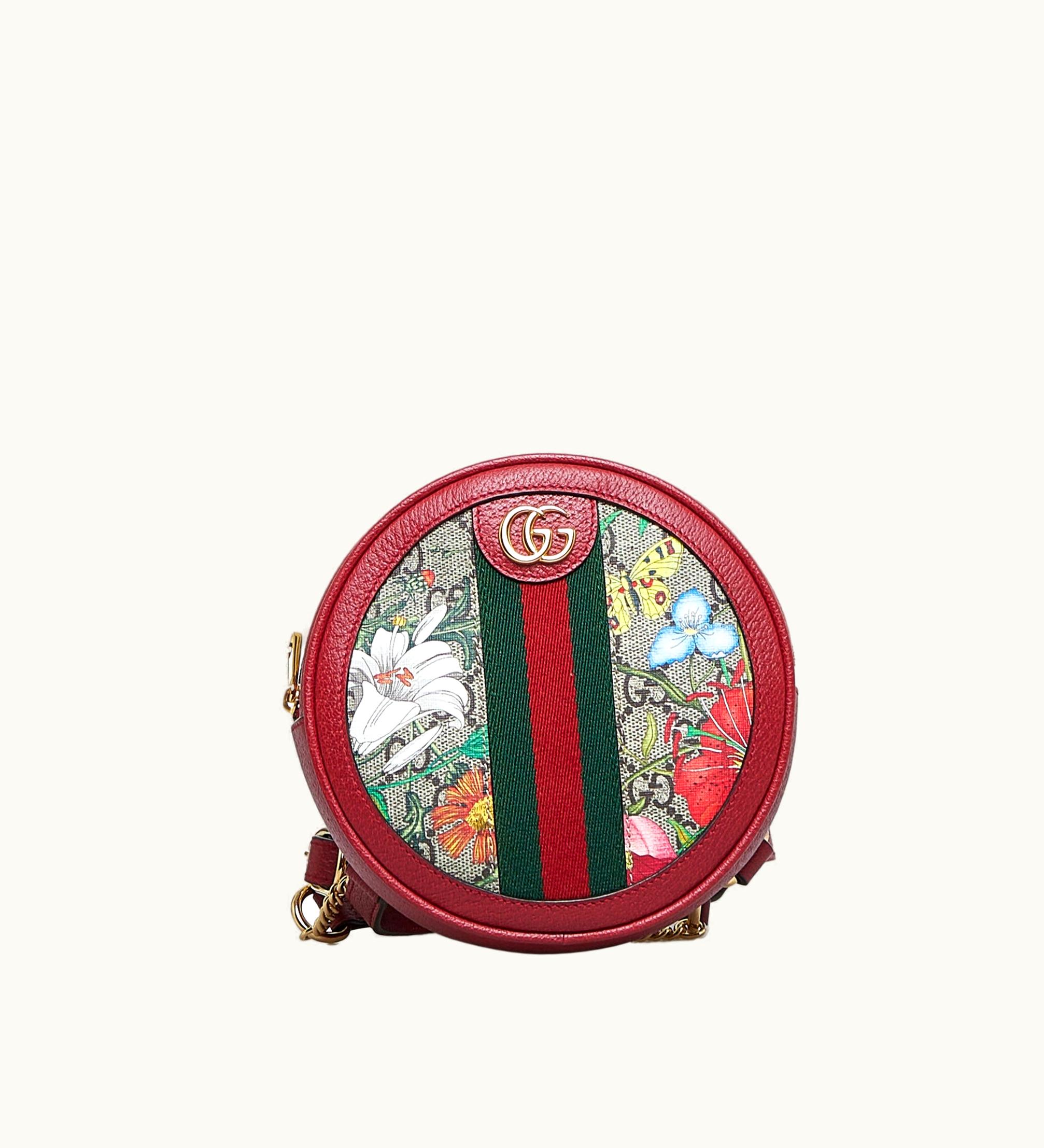 Gucci Gucci GG Supreme Flora Ophidia Round Backpack Red Lady Elegance Canvas Leather